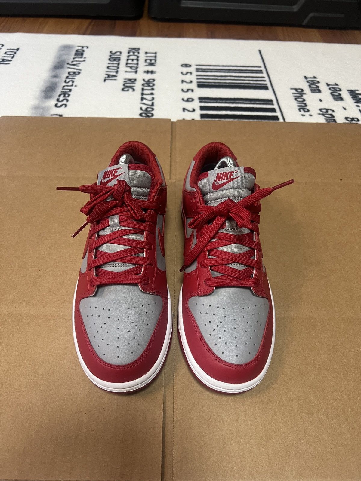 image of Nike Dunk Unlv Shoes in Grey/Red, Men's (Size 7.5)