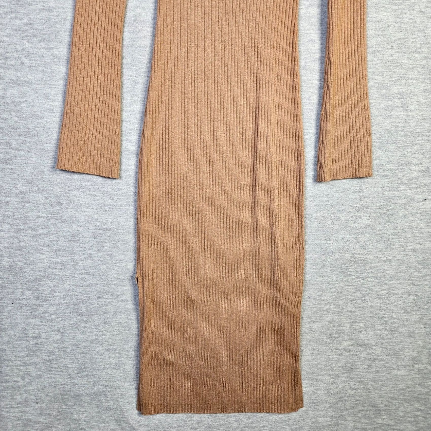 AYR AYR Womens XS Ribbed Knit Dress Tan Long Sleeve Midi Colorful Solid A-Line Size XS / US 0-2 / IT 36-38 - 5 Thumbnail
