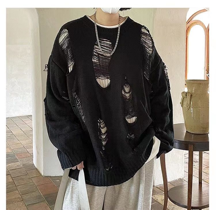 Black Distressed Knit Sweater
