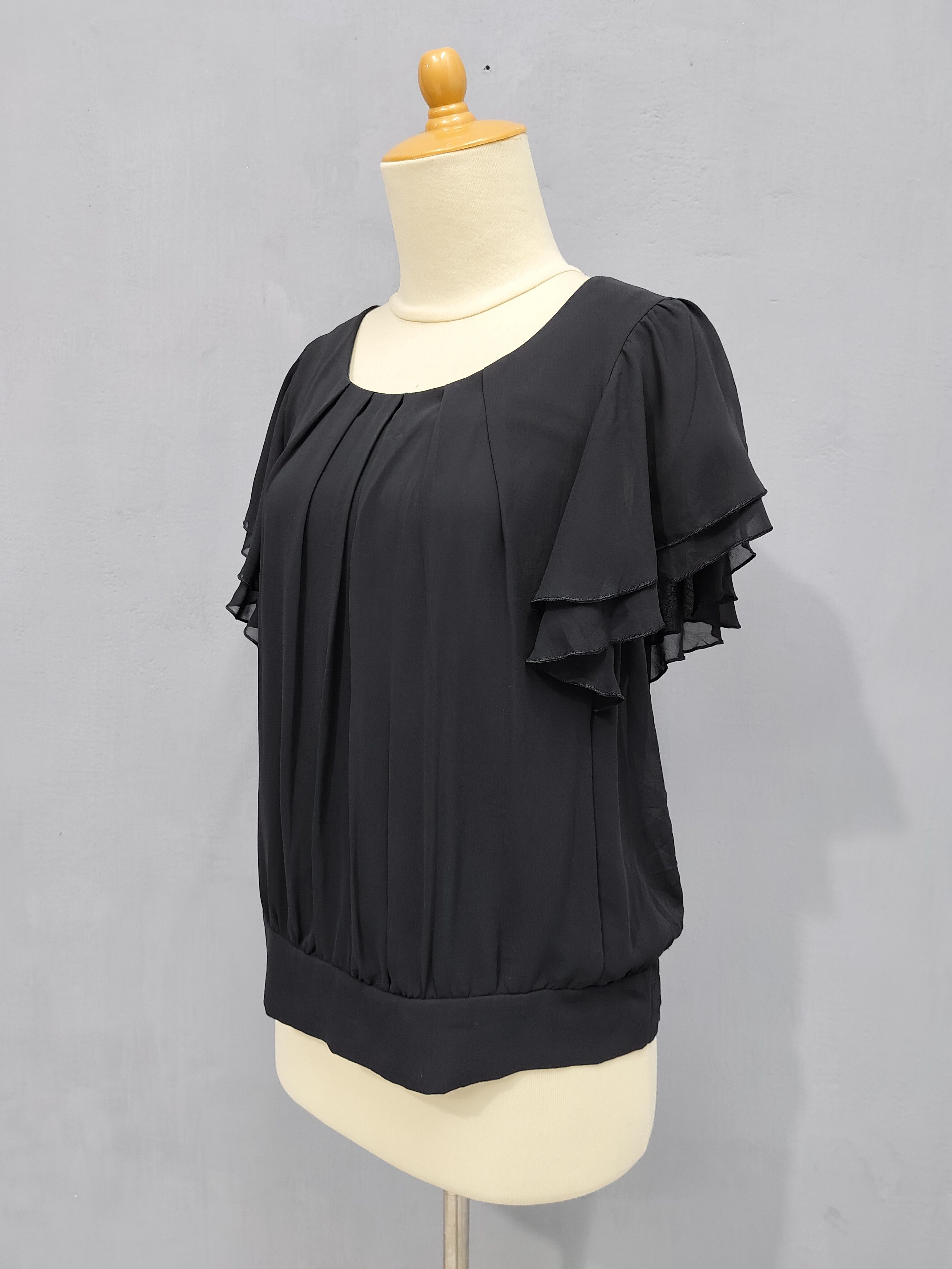 Yohji Yamamoto INED- Minimalist Layered Flutter Sleeve Chiffon Blouse Top Size M / US 6-8 / IT 42-44 - 4 Thumbnail