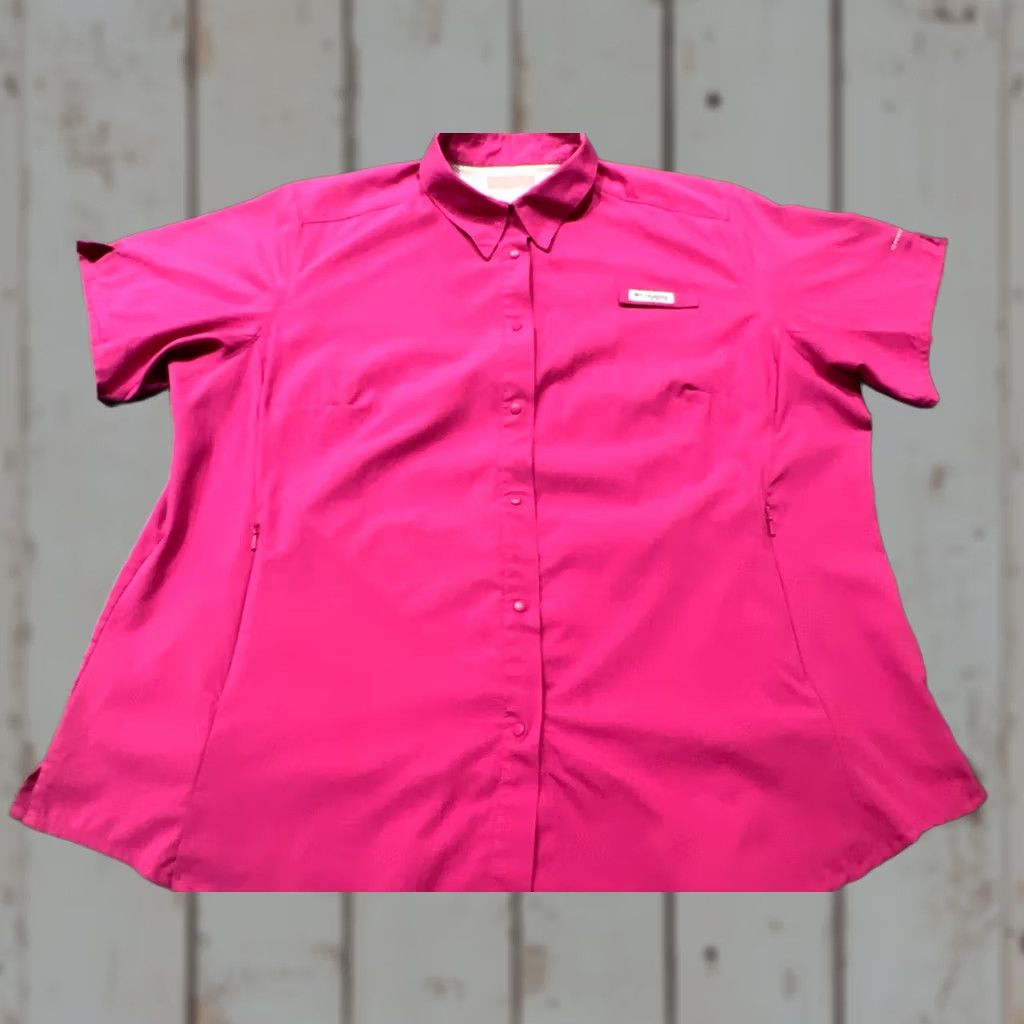 Pinko Columbia Shirt Pink L Button-Up Short Sleeve Collared Casual Outdoor Women's Regular Button Front Vented Size L / US 10 / IT 46 - 1 Thumbnail