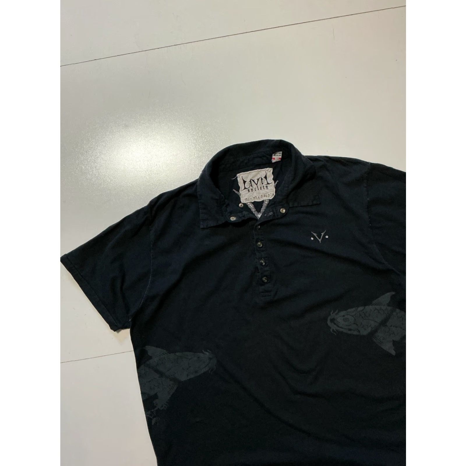 Vintage Civil Society Y2K For The People Koi Fish Skull Stud Cyber Grunge Polo Shirt XL Black Men Size US XL / EU 56 / 4 - 3 Thumbnail