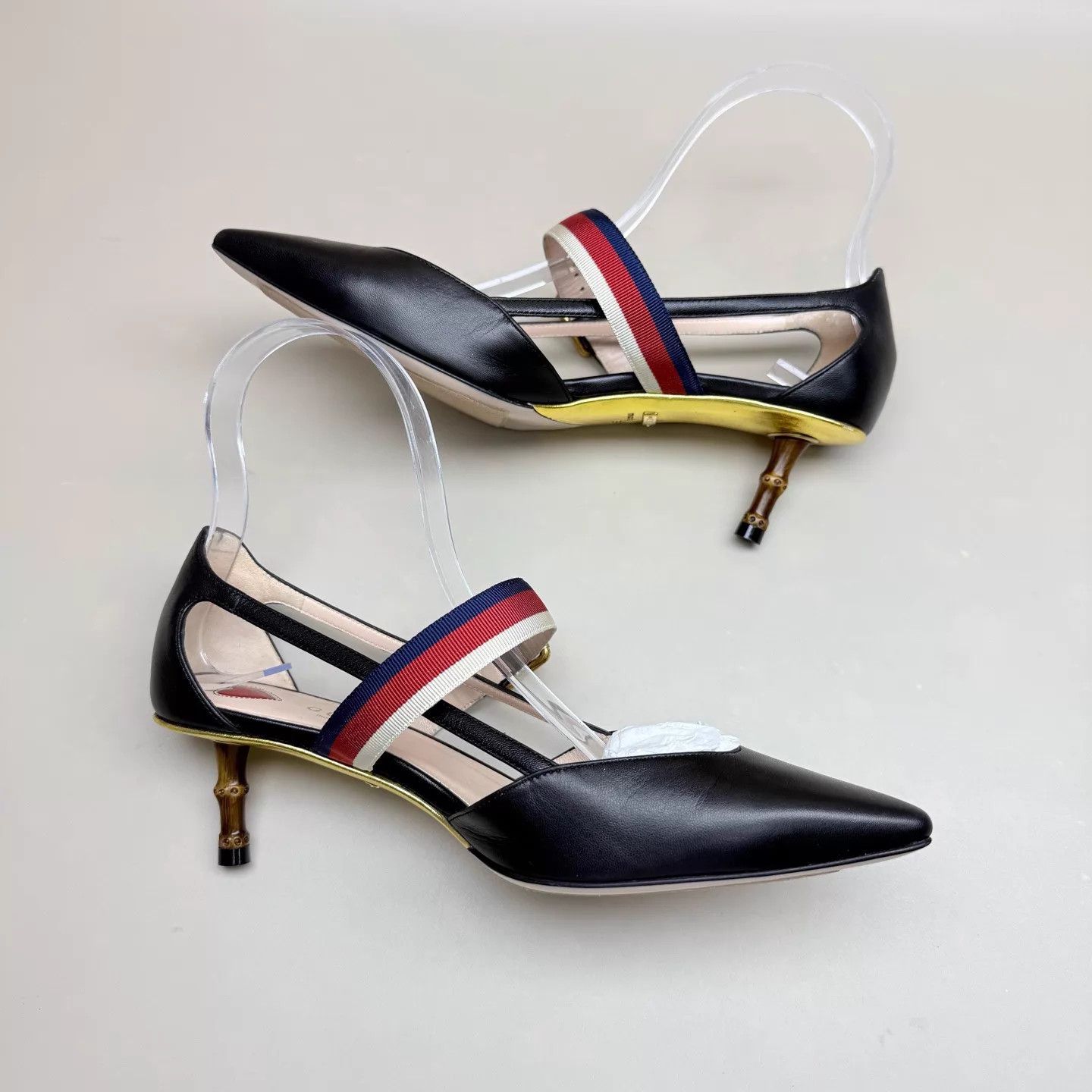Gucci GUCCI Women's Black Gold Bamboo Kitten Heel 36 Size US 5.5 / IT 35.5 - 6 Thumbnail