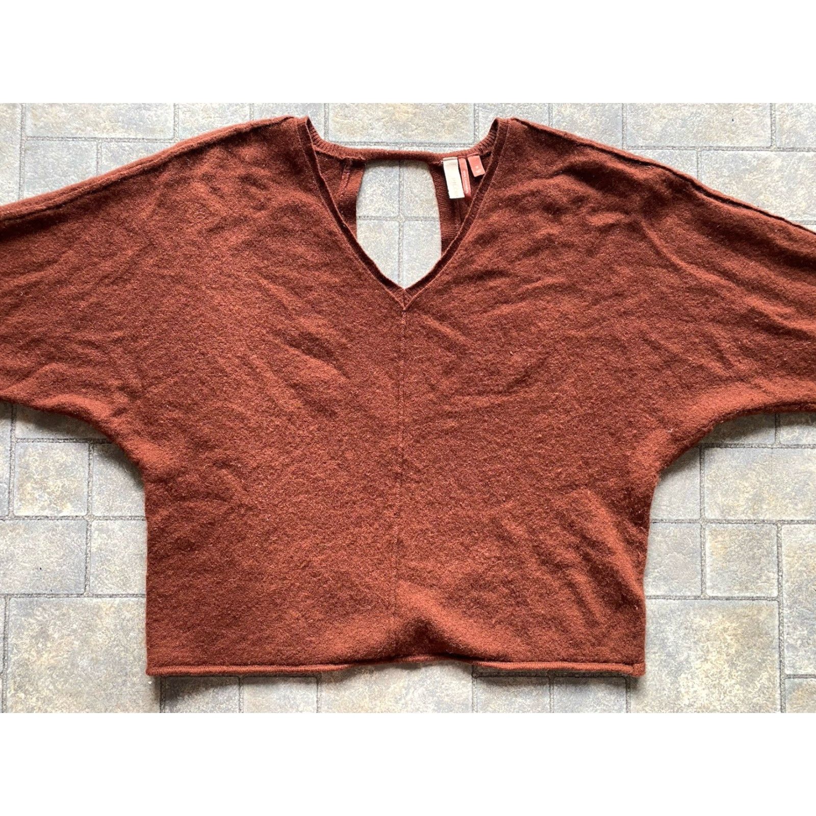 Vintage Pilcro MEDIUM Open Back Cutout 100% Cashmere Brown Dark Red Long Sleeve Top Size M / US 6-8 / IT 42-44 - 3 Thumbnail
