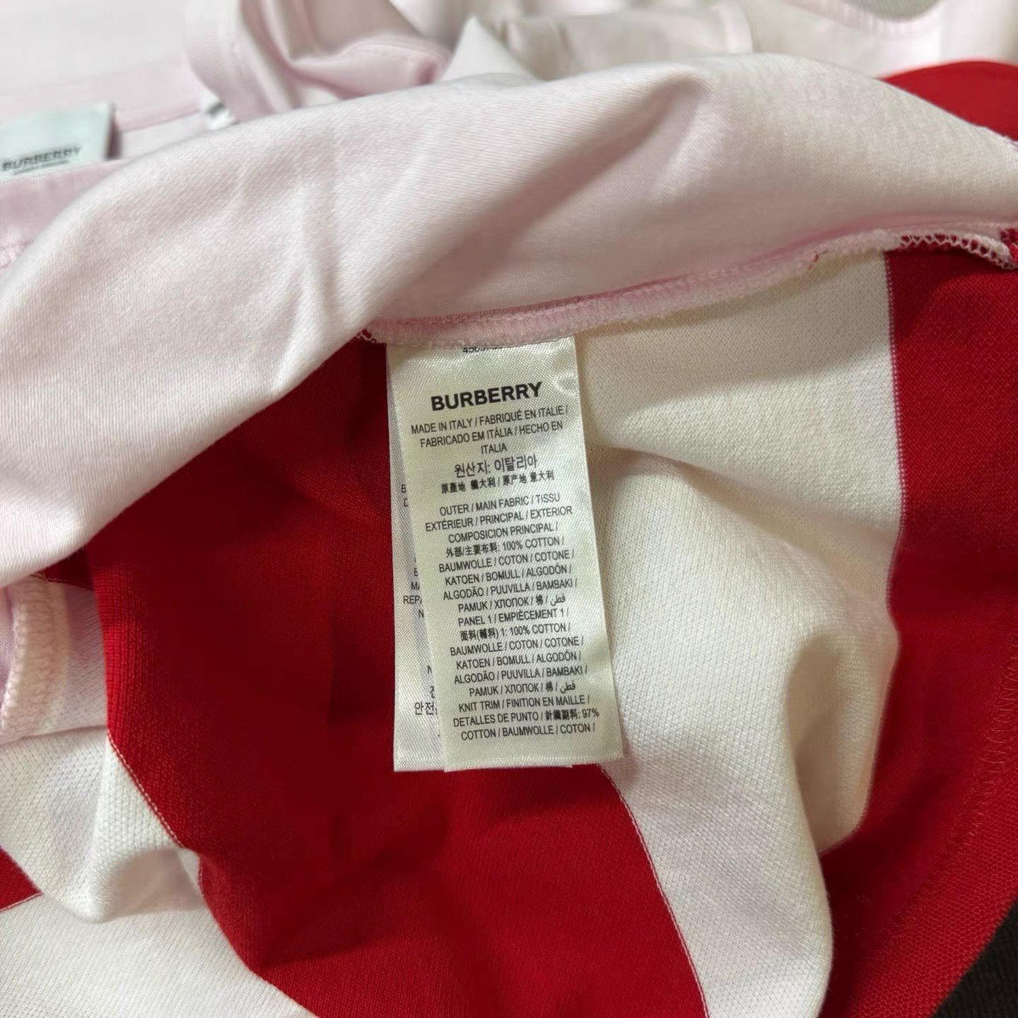 Burberry Burberry Pink Striped Short Sleeve T-shirt Q10 Size US L / EU 52-54 / 3 - 6 Thumbnail