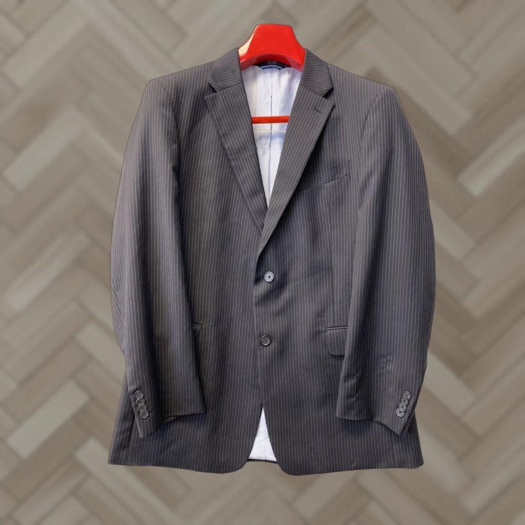 Tommy Hilfiger Tommy Hilfiger Mens Blazer Jacket Navy Striped 42R Two-Button Notch Lapel Single Breasted Regular Front Coat/129-13 Size 42R - 1 Thumbnail