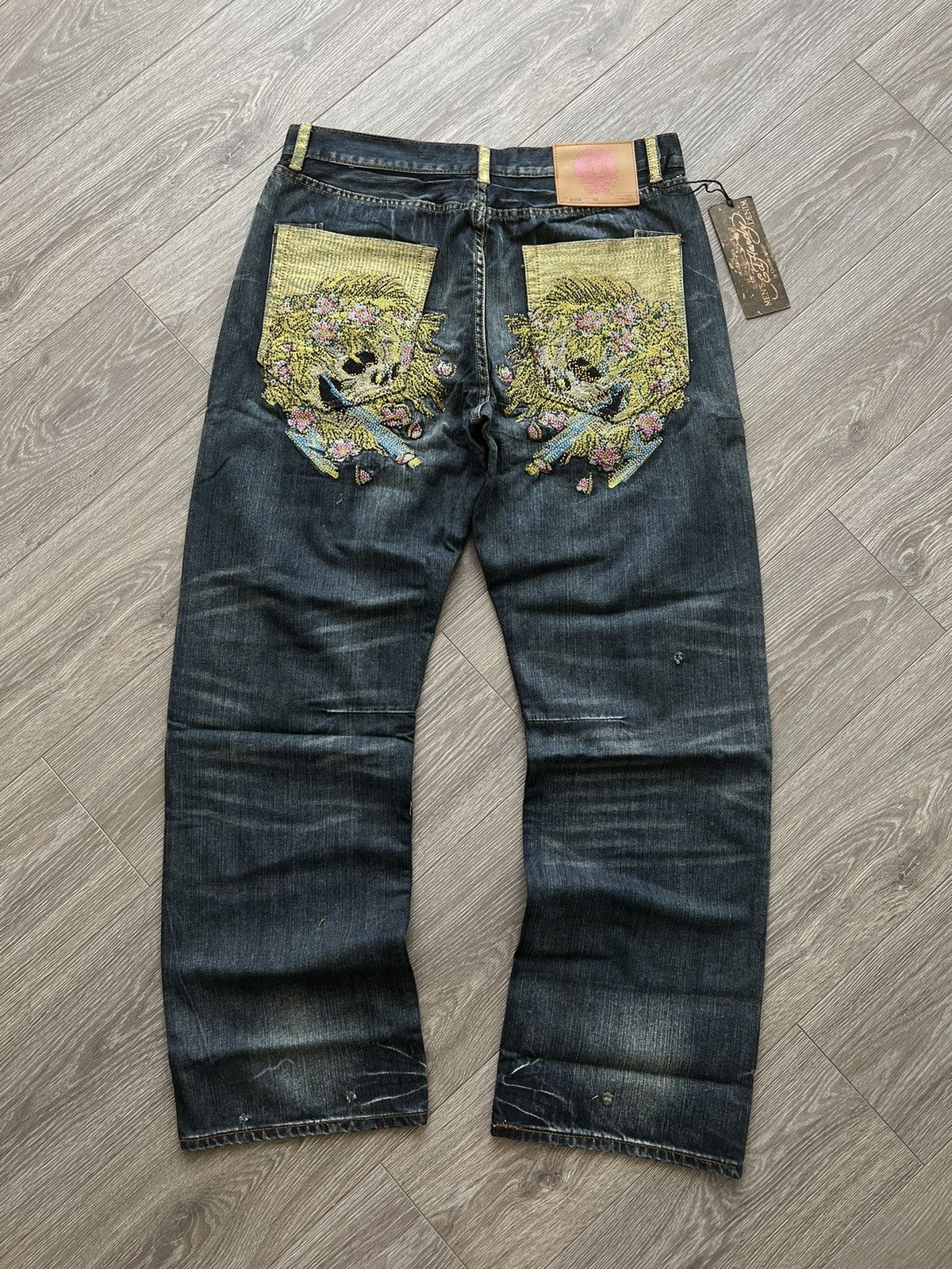 image of Vintage Ed Hardy Jeans By Christian Audigier Pants Baggy in Denim, Men's (Size 38)