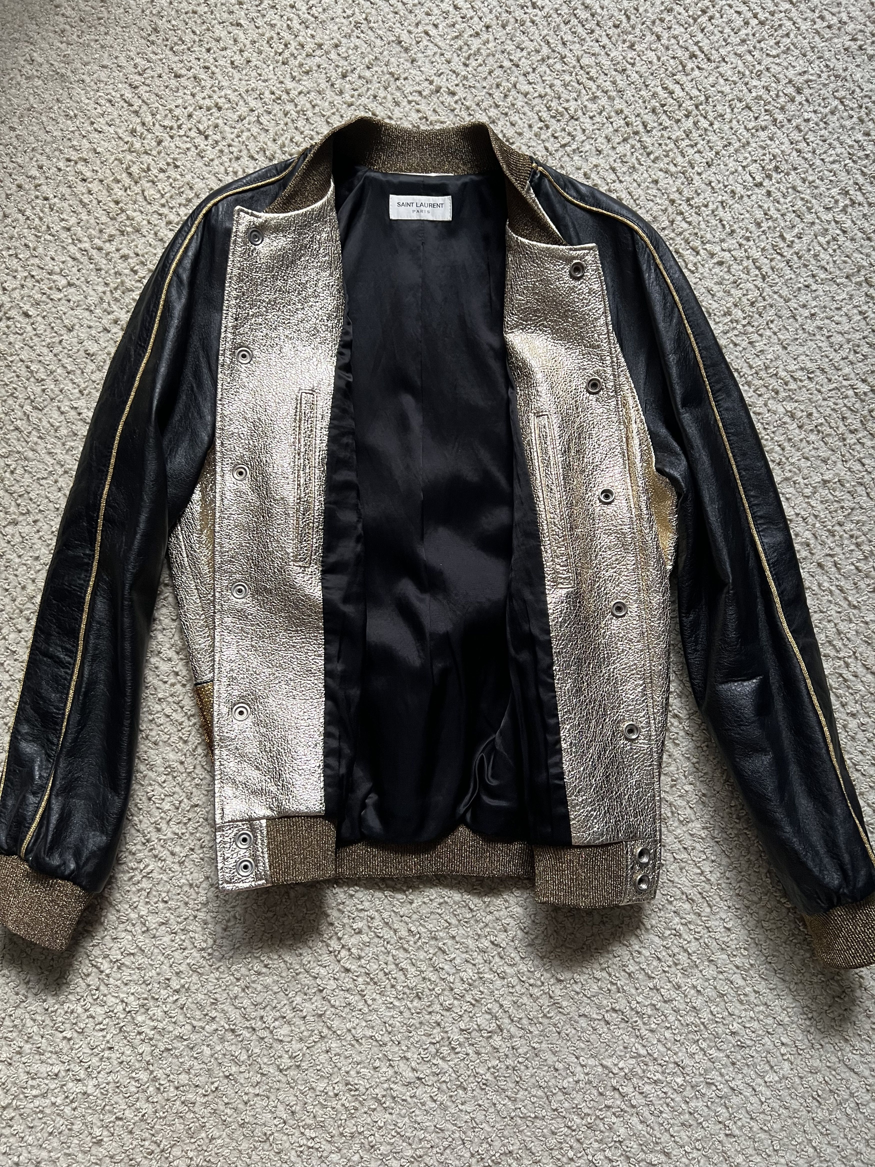 Saint Laurent Paris SS16 Metallic Gold Sequined Bang Leather Teddy Jacket Size US S / EU 44-46 / 1 - 5 Thumbnail