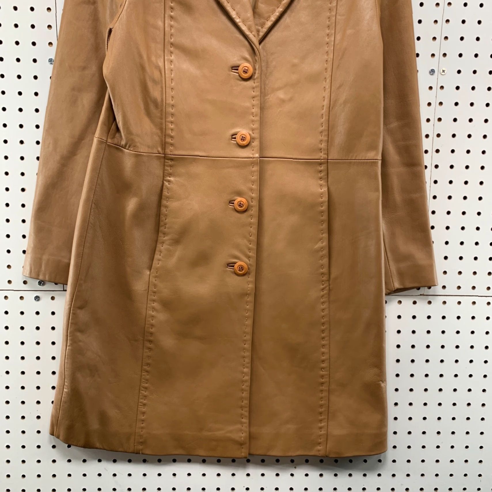 Vintage VINTAGE Reilly Olmes Leather Coat Womens M Brown Long Button Trench Coat 19x37 Style: Trench Coat Size M / US 6-8 / IT 42-44 - 5 Thumbnail