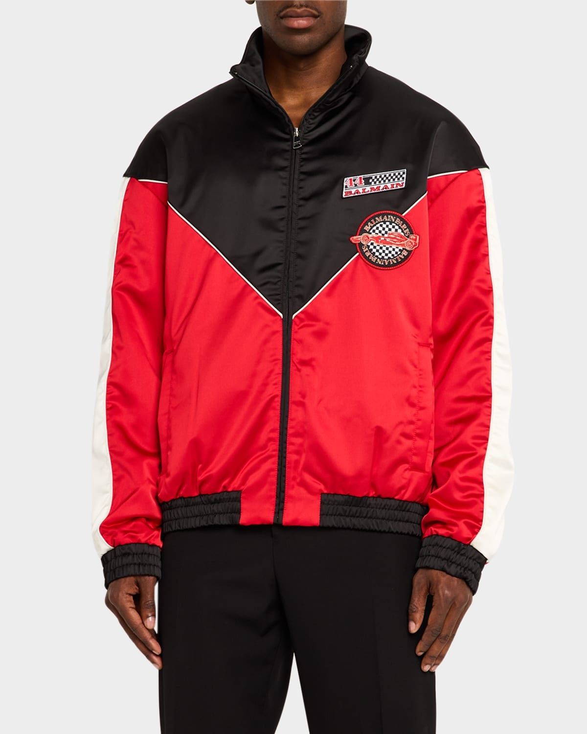 Balmain o1s1wg110925 Colorblock Sportswear Jacket in Red/Black Size US XL / EU 56 / 4 - 3 Thumbnail