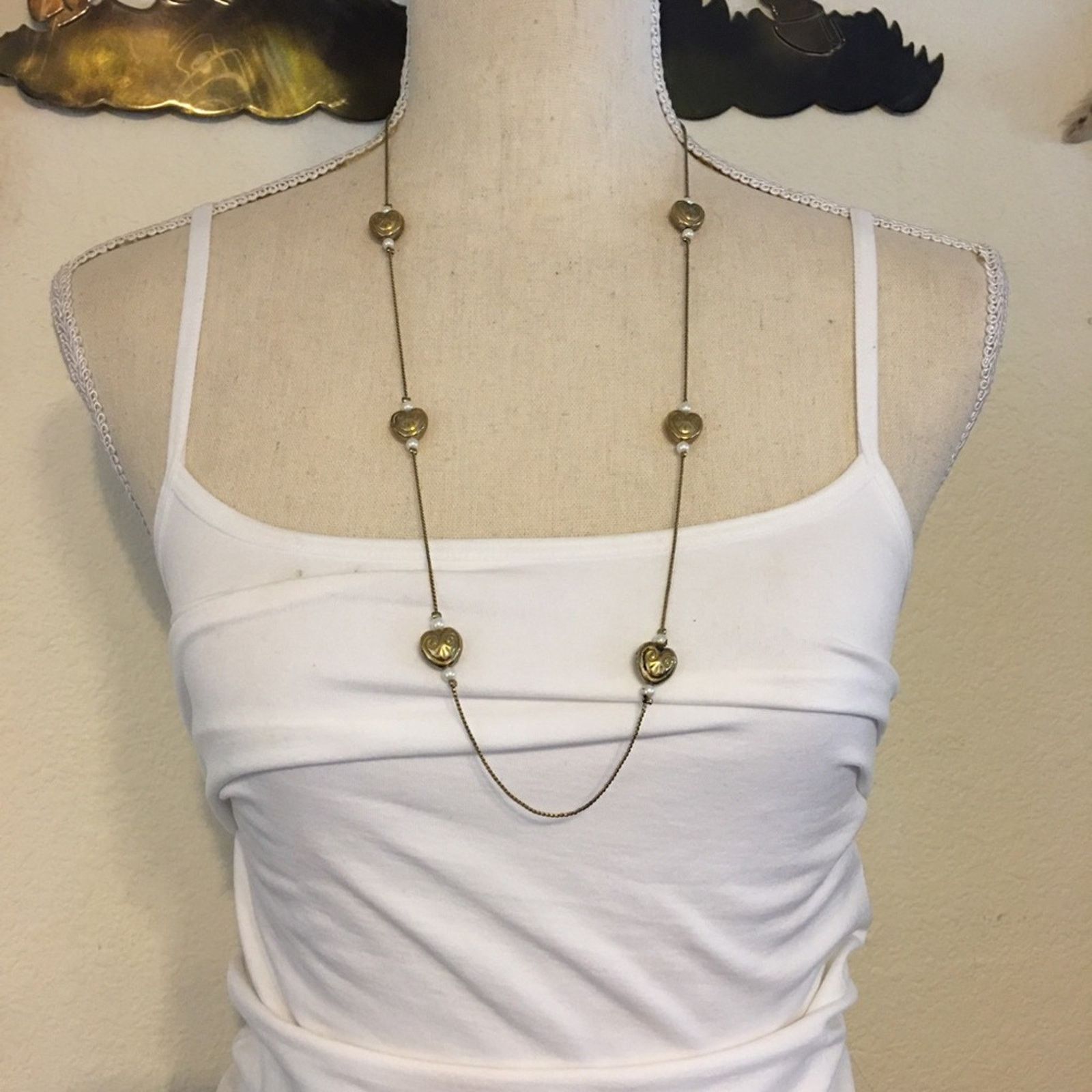 Vintage Vintage filigree gold tone heart & pearl necklace Size ONE SIZE - 3 Thumbnail