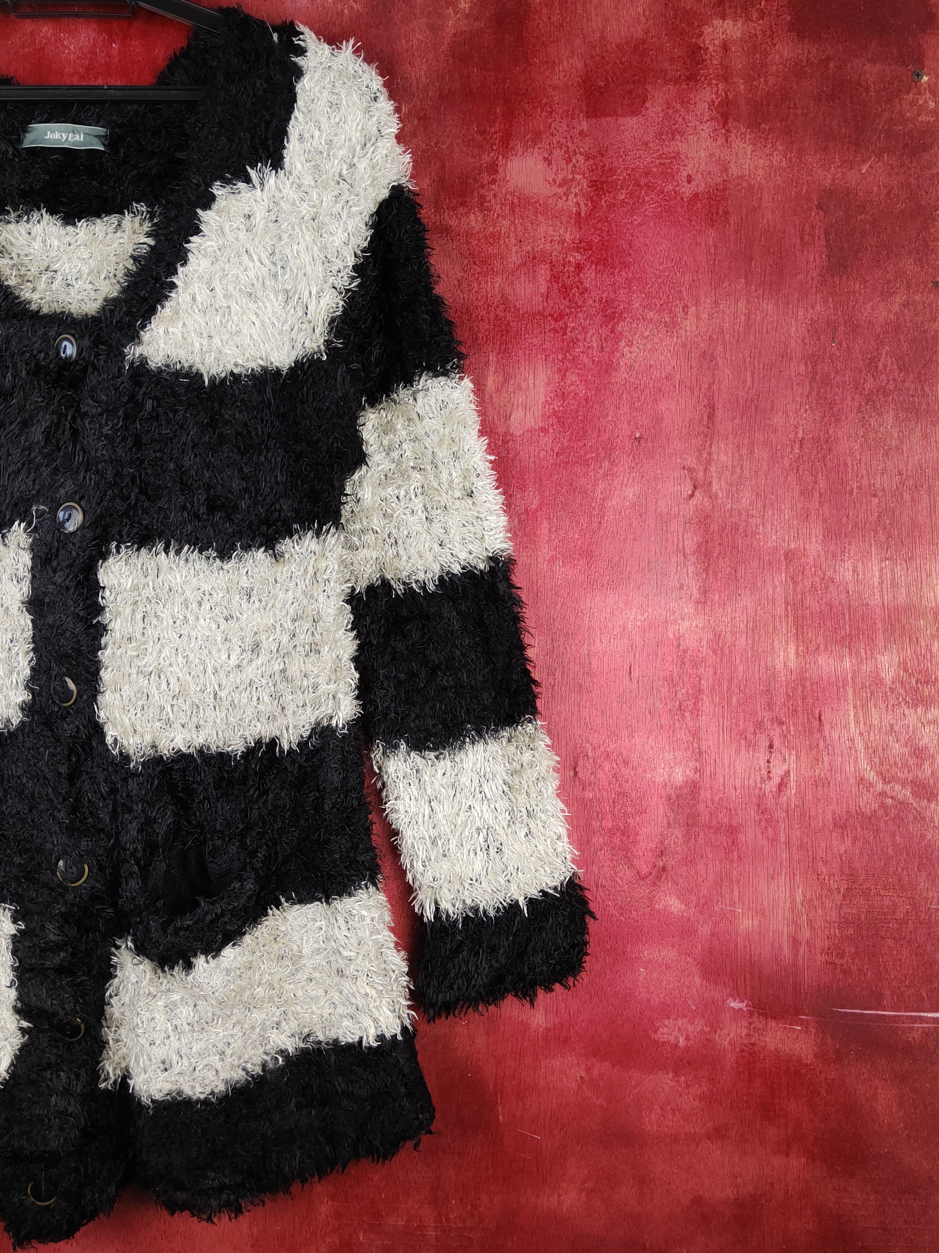 Japanese Brand × Vintage Jocky Gal Black White Shag Shaggy Fur Mohair Knitwear #S1891 Size L / US 10 / IT 46 - 5 Thumbnail