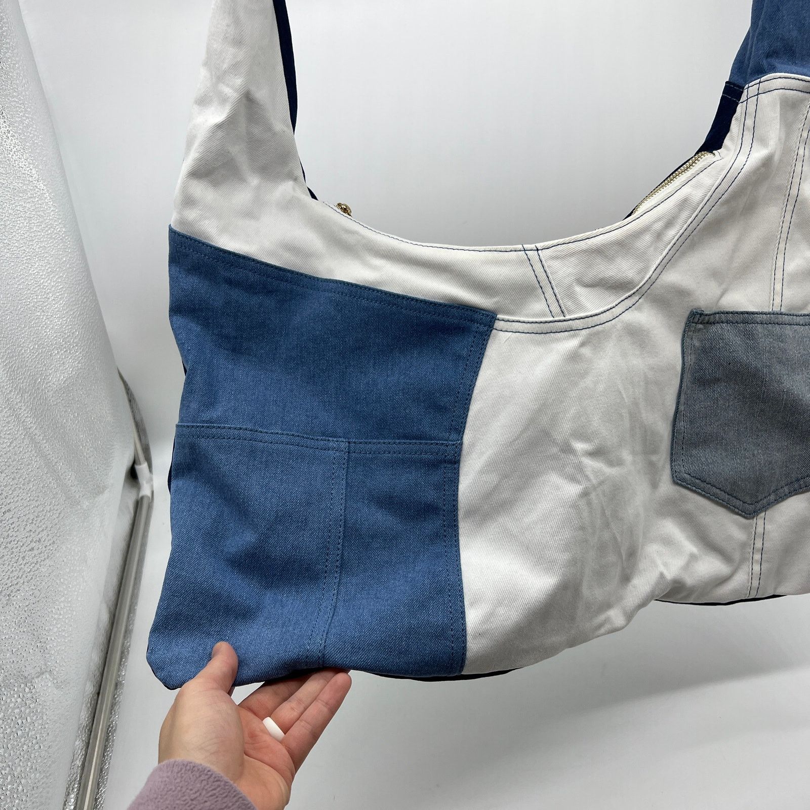 Other Attitudes by Renee Denim Patchwork Shoulder Bag Denim Combo Size ONE SIZE - 3 Thumbnail