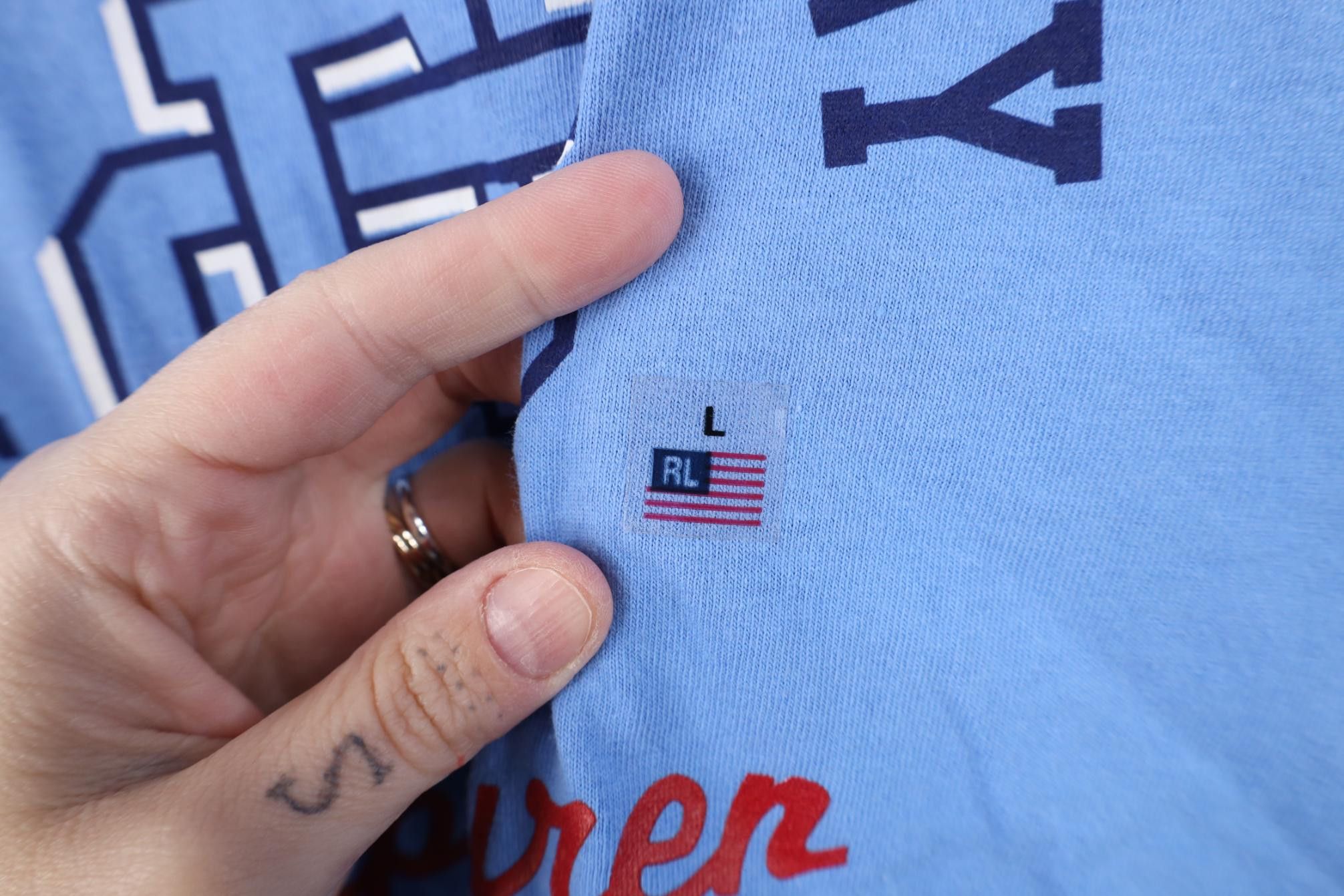 Polo Ralph Lauren Deadstock Vintage 90s Ralph Lauren Monogram T-Shirt Blue Size US L / EU 52-54 / 3 - 10 Thumbnail
