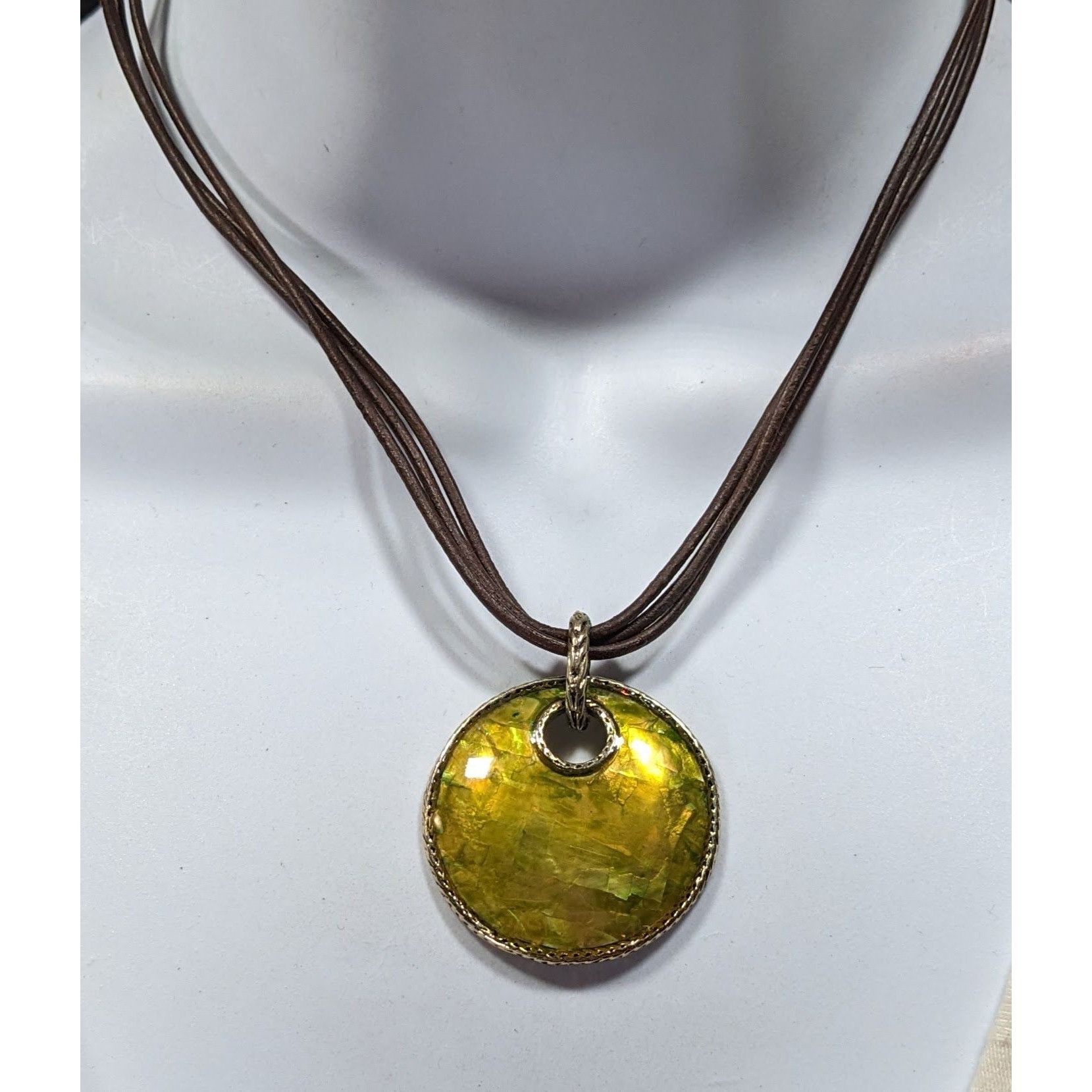 Monet Vintage Monet Bohemian Shell Mosaic Yellow Medallion Pendant Size ONE SIZE - 5 Thumbnail