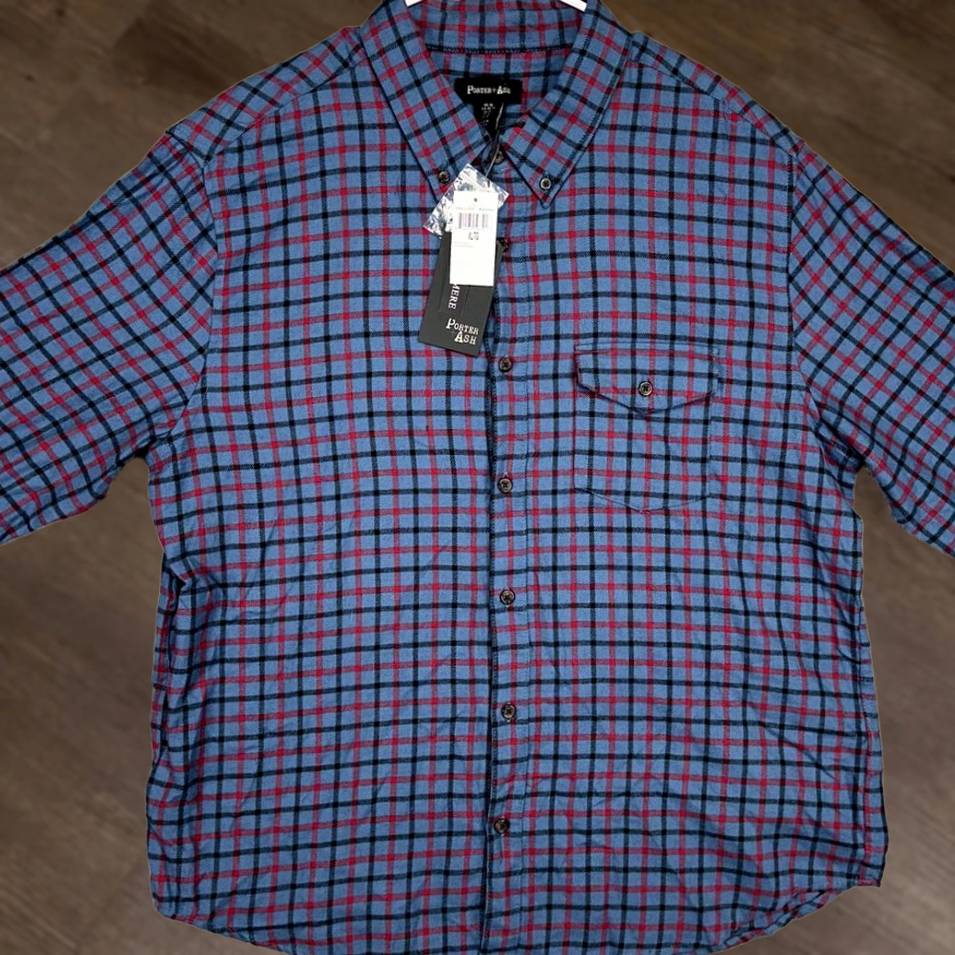 ASH VINTAGE Porter Ash Flannel Shirt Men XL Blue Plaid Cashmere Blend Button Down Pocket NEW Size US XL / EU 56 / 4 - 1 Thumbnail