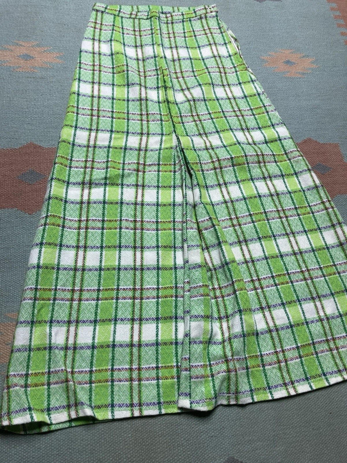 Vintage 60s plaid A-Line skirt midi maxi woven herringbone boho 23” Size 23" - 2 Thumbnail