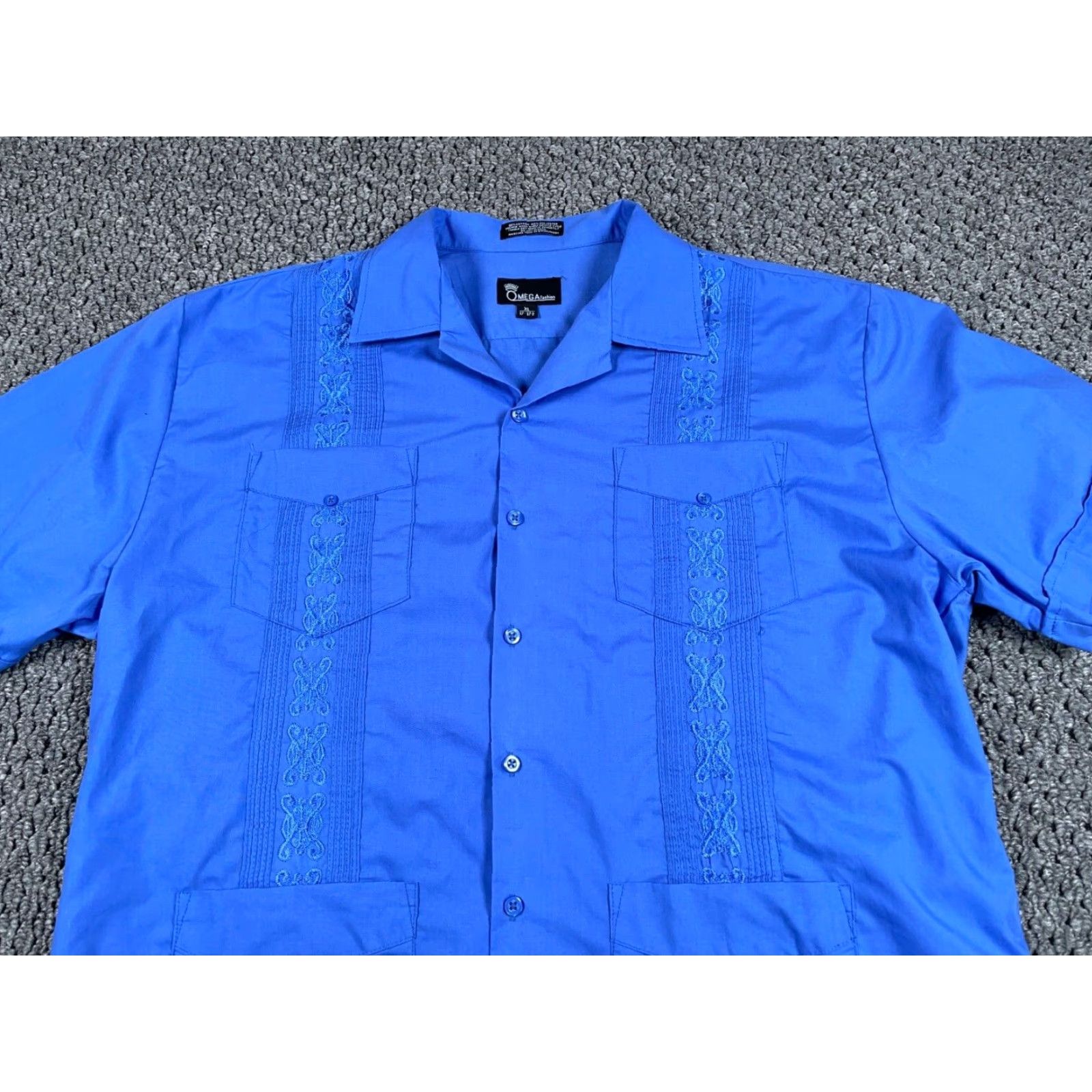 Omega OMEGA Guayabera Pleated Pocket Shirt Adult XL Blue Cotton Blend Cuban Retro Tag Size US XL / EU 56 / 4 - 4 Thumbnail