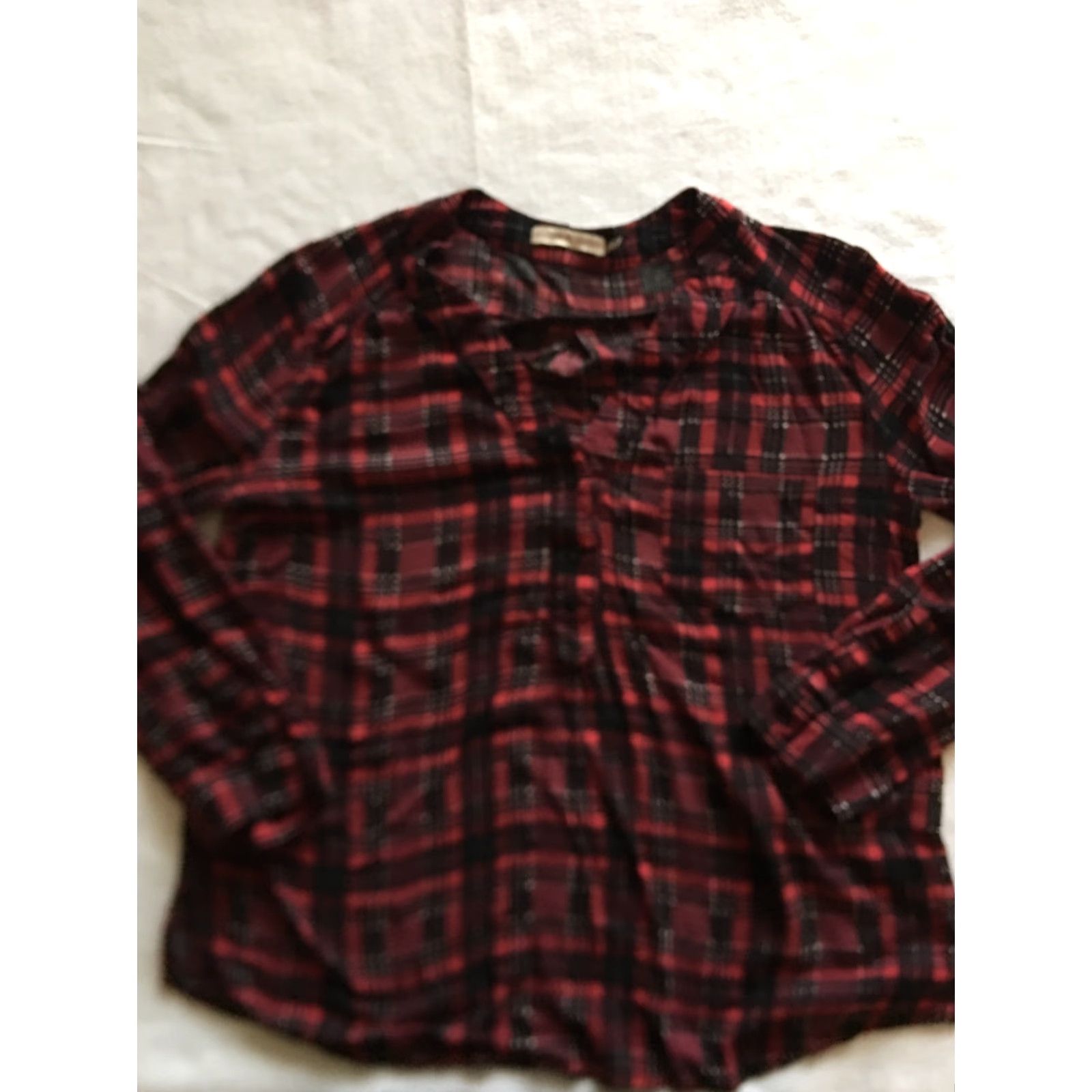 Vintage Peyton B Neck Shirt Womens Long Sleeve Plaid Check Casual Top M Red/Black Plaid V-Neck Button Mens Womens Girls? Size M / US 6-8 / IT 42-44 - 2 Thumbnail