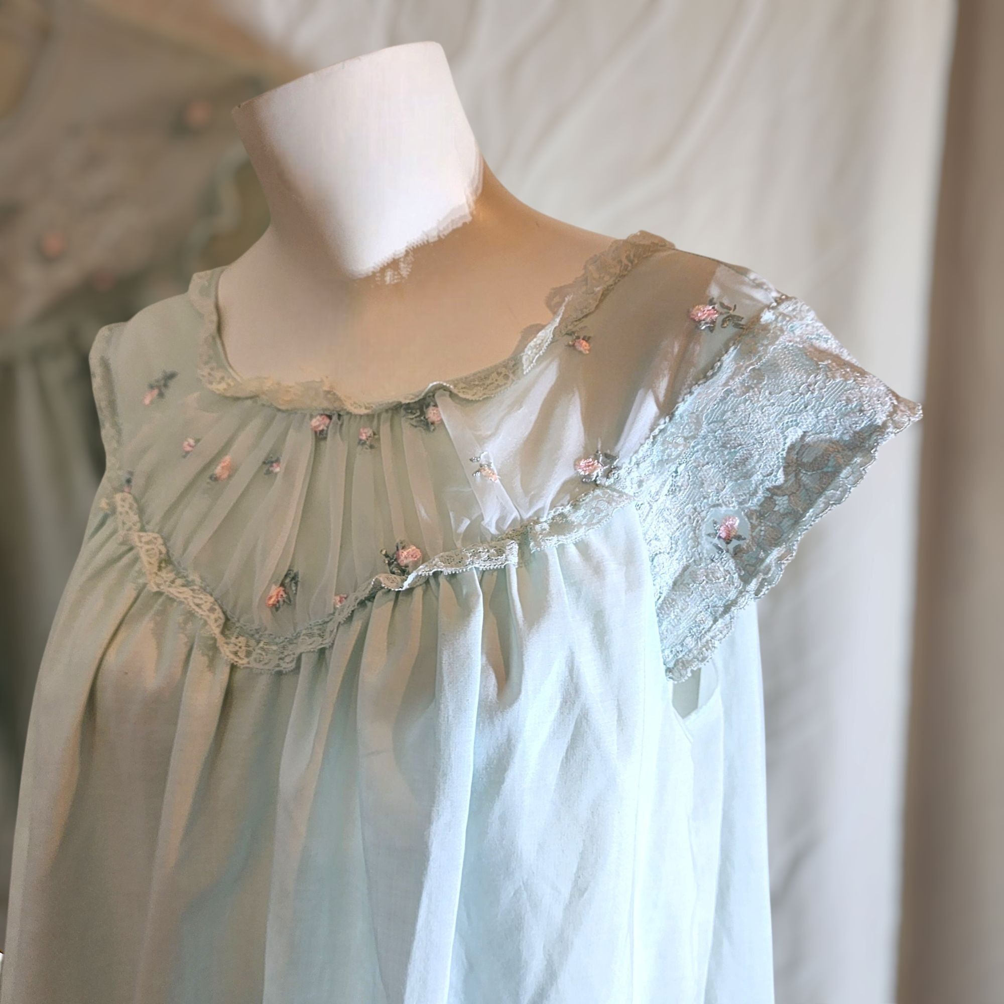 Vintage Vintage 60s 70s Sears Nightgown Robe & Shirt 3pc Set Blue Fl Size M / US 6-8 / IT 42-44 - 5 Thumbnail