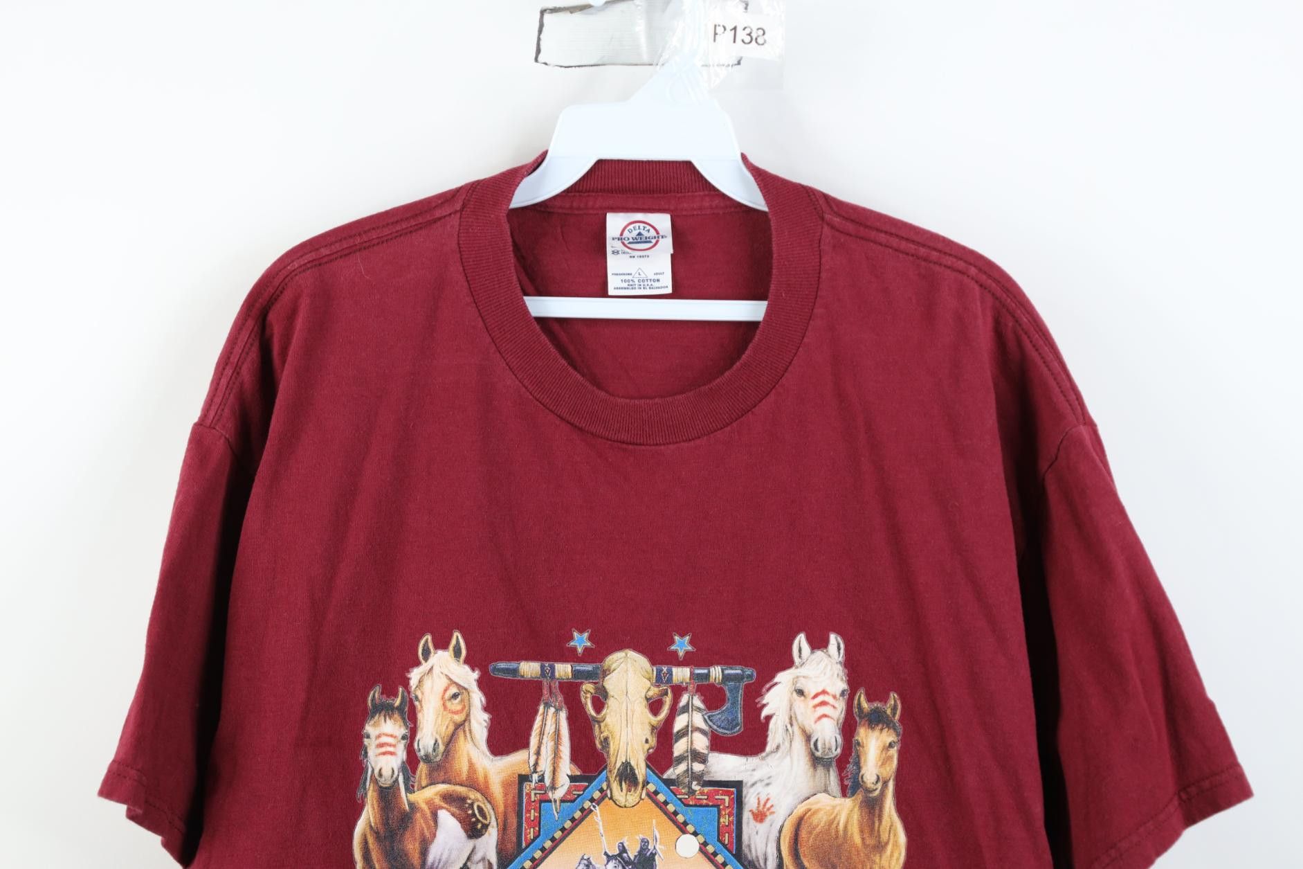 Vintage Vintage 90s Streetwear Native Horse Equestrian T-Shirt Red Size US L / EU 52-54 / 3 - 2 Thumbnail