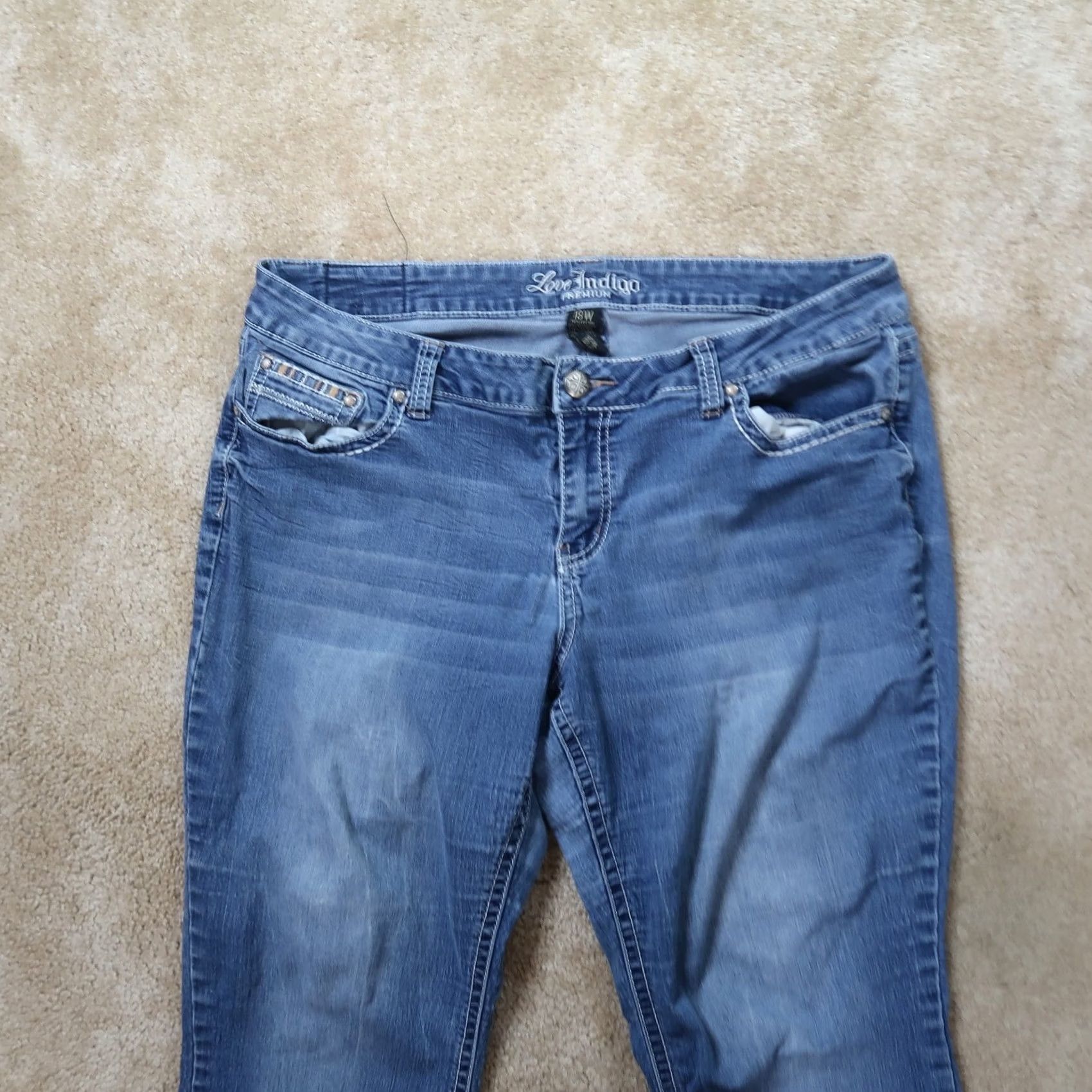 Denime Love Indigo Bootcut Jeans Women's 18W Blue Denim Stretch Pants Mid Dirt Blue? Size 40" / US 18 - 2 Thumbnail