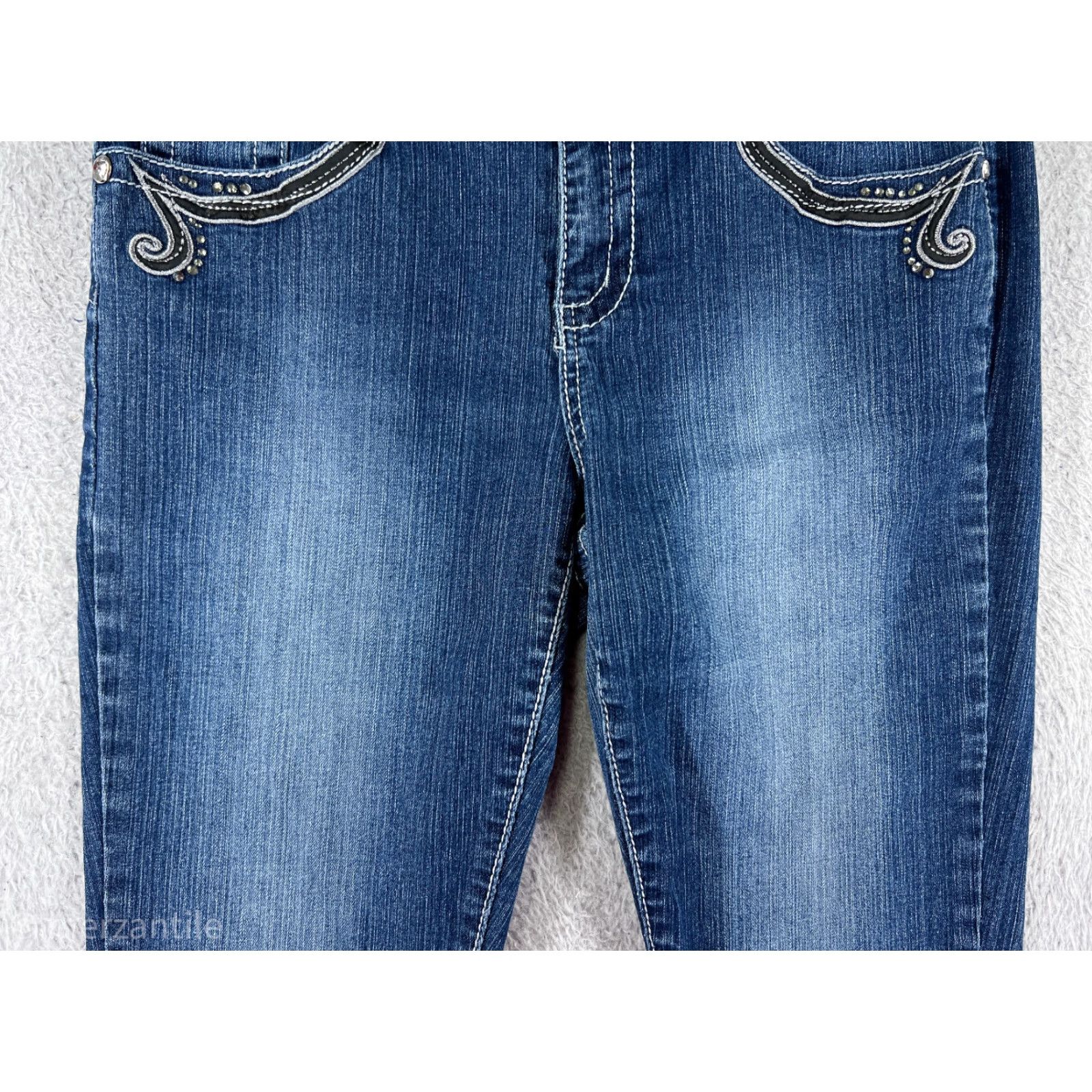 Vintage One 5 One Womens Jeans Capri 10 Blue Denim Embroidered Bling Cotton Blend Size 32" / US 10 / IT 46 - 7 Thumbnail