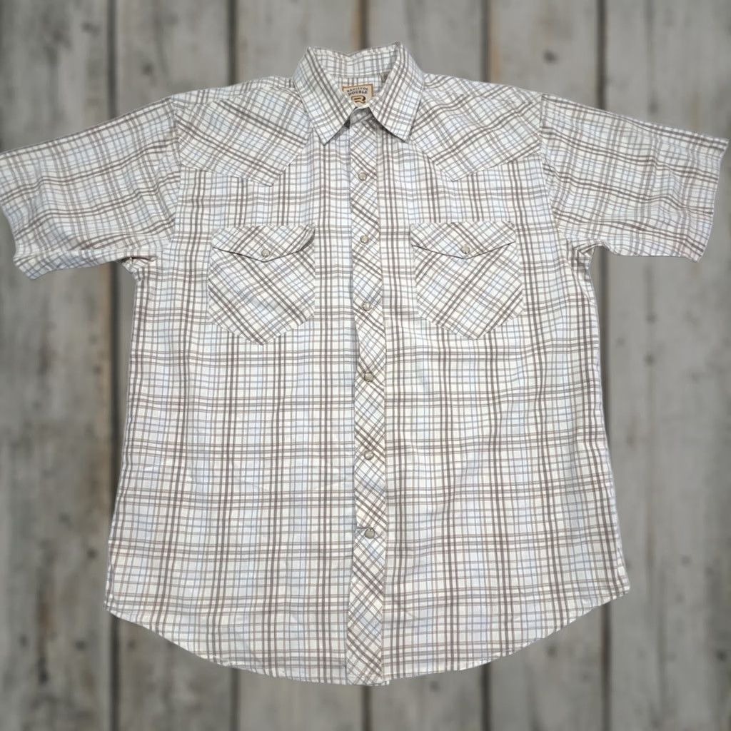 Doublet Resistol Double R Pearl Snap Shirt Men Large Plaid Pockets Cotton Short Sleeve Size US L / EU 52-54 / 3 - 1 Thumbnail