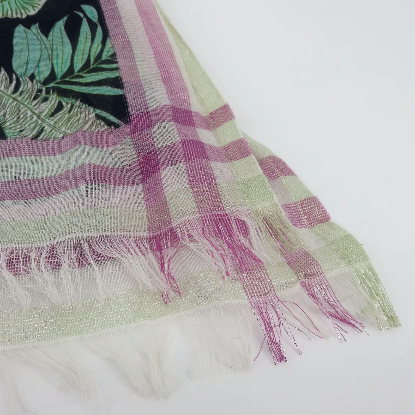 J. Jill J Jill Multicolor Tropical Leaf Rectangle Scarf Cotton Blend Womens Scarf Floral Pattern Tropical Fall Summer Winter 75" Fringe Size ONE SIZE - 4 Thumbnail