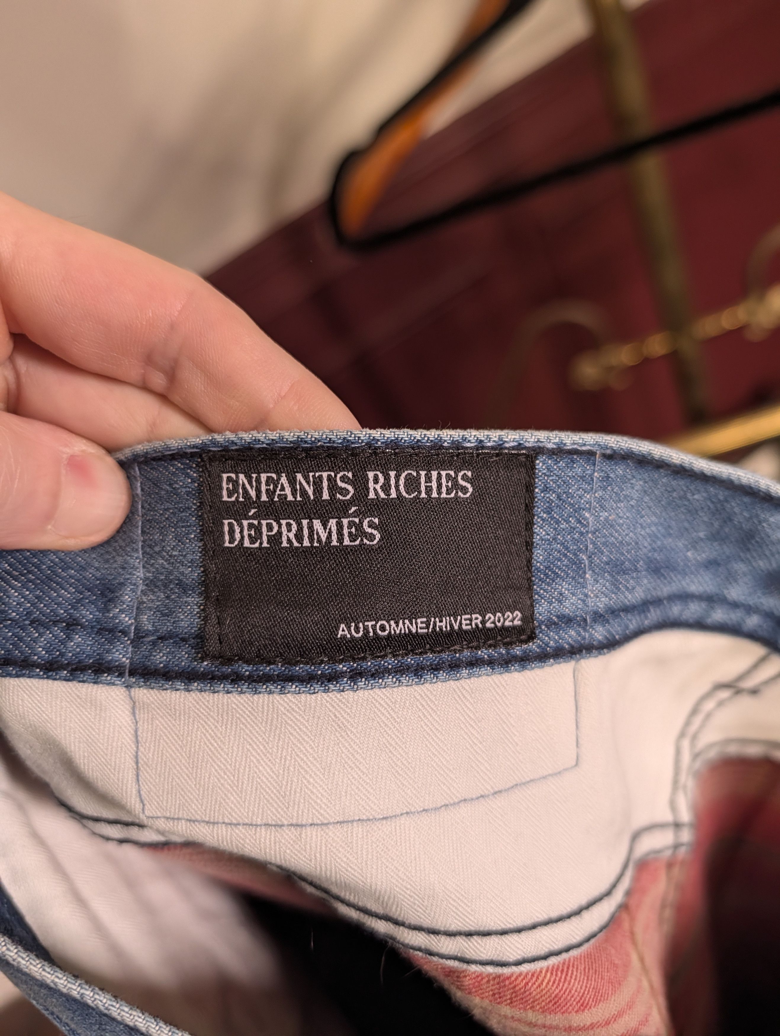 Enfants Riches Deprimes RARE FW22 blue flannel lined salmon denim jeans w tags Size US 31 - 14 Thumbnail