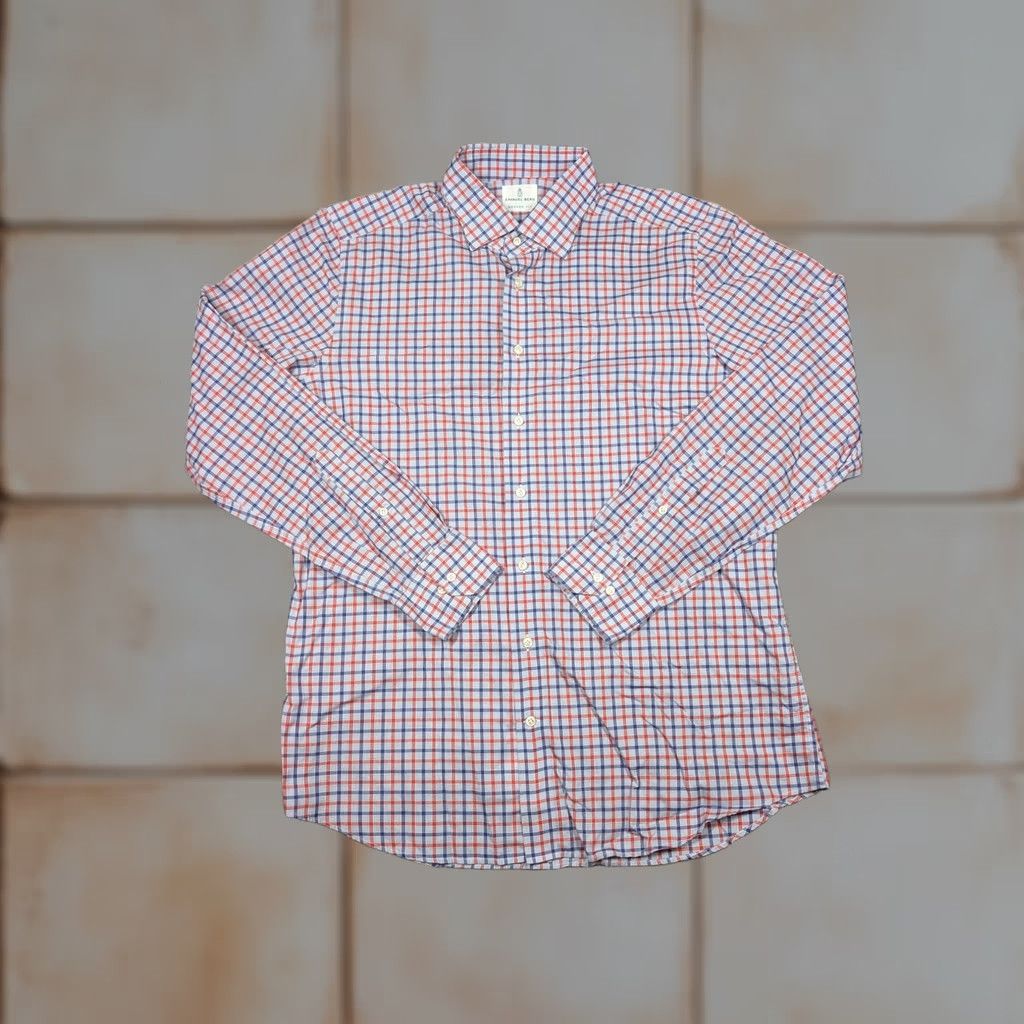 Vintage Emanuel Berg Shirt Mens Large Blue Red Check Dress Modern Fit Long Sleeve Size 42R - 1 Thumbnail