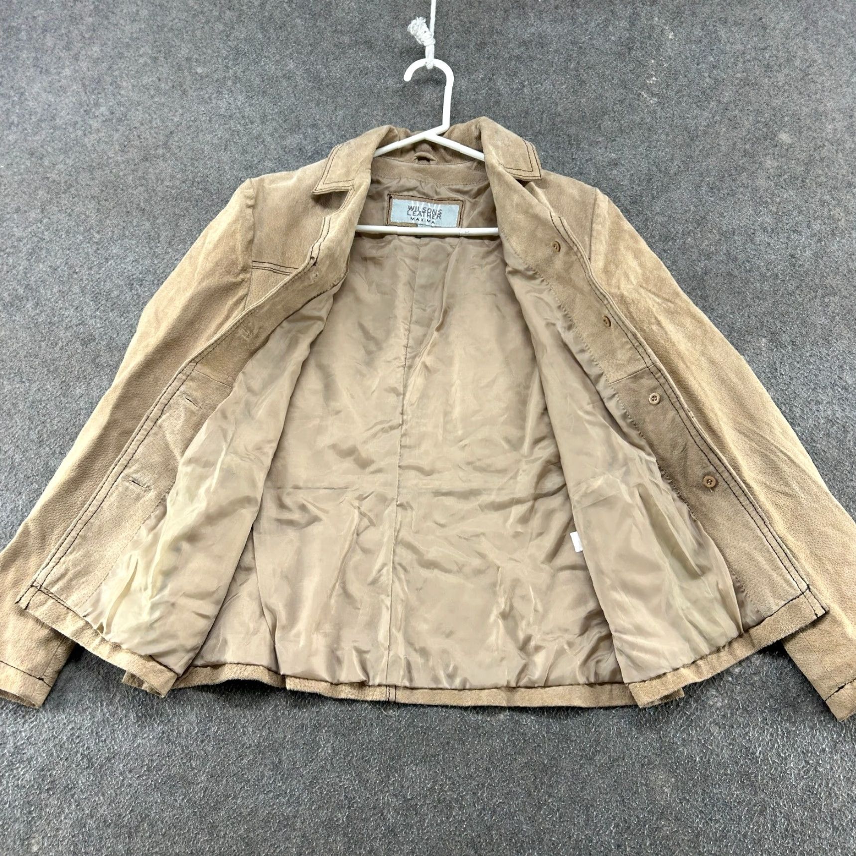 Vintage Wilsons Leather Jacket Womens Small Beige Maxima Suede Pea Coat Solid Zip Jacket Size S / US 4 / IT 40 - 2 Thumbnail