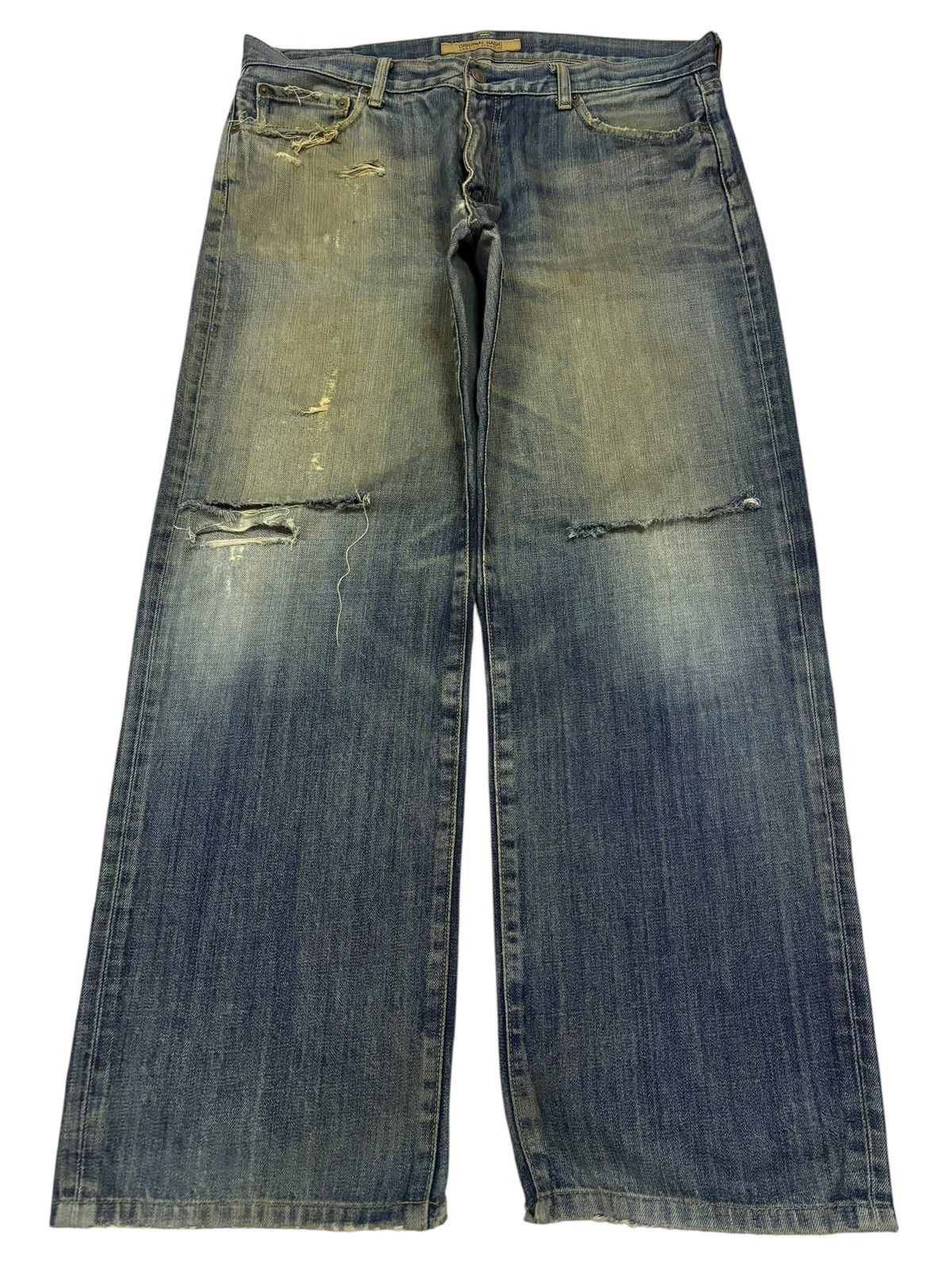 Japanese Brand × Kaihara Denim 90s Vintage Uniqlo S-003 Distressed Mud Washed Jeans Size US 37 - 1 Thumbnail