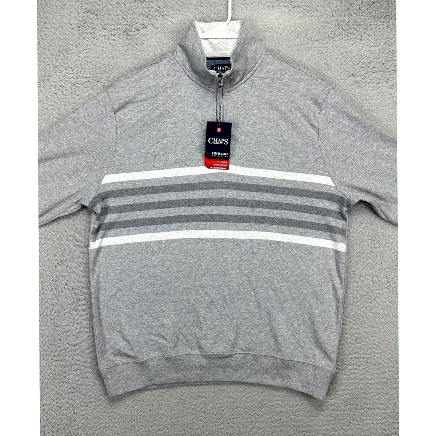 Chaps Chaps Performance Pullover Sweatshirt Mens Large Grey Striped Quarter Zip NEW Size US L / EU 52-54 / 3 - 3 Thumbnail