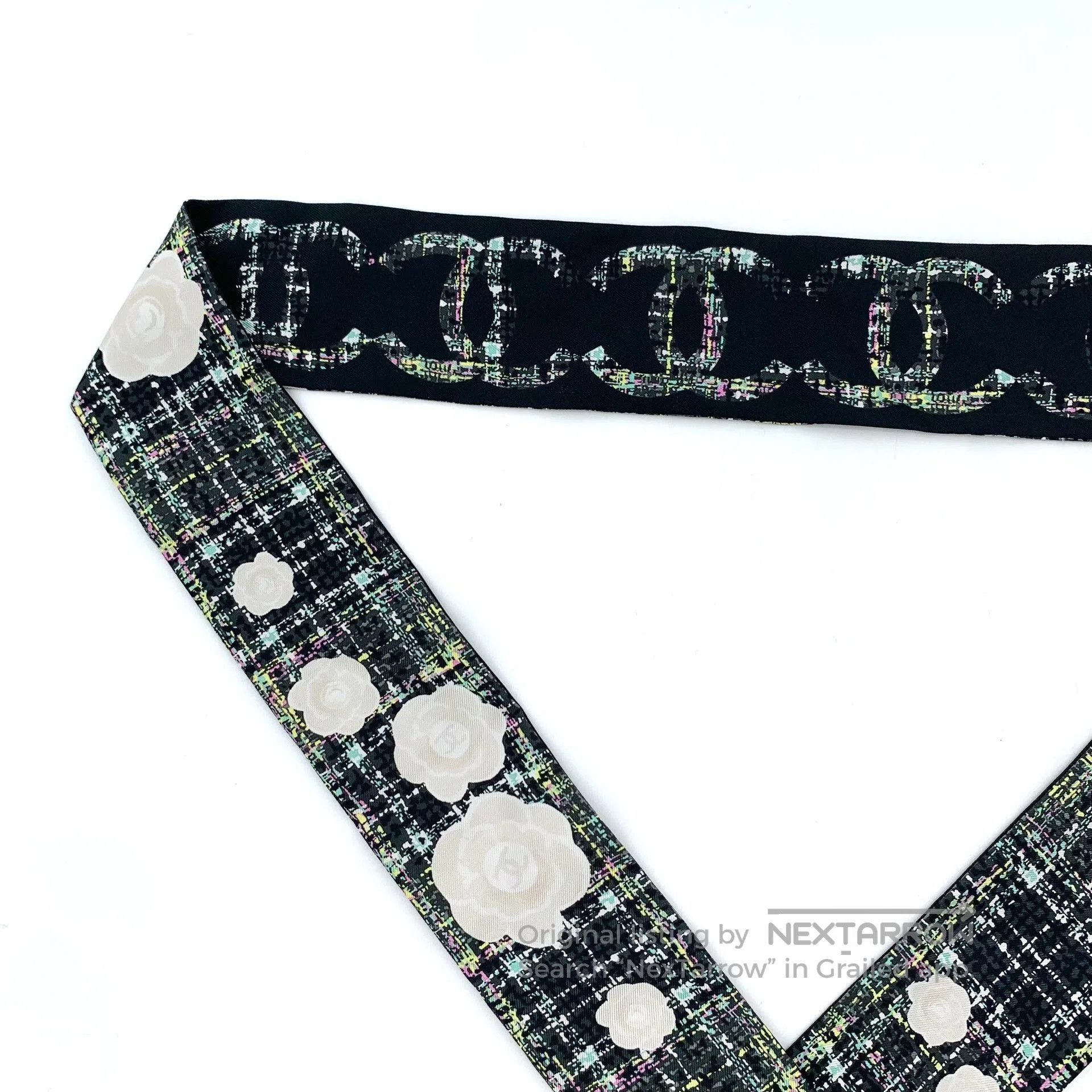 Chanel Chanel Dark Green Camellia Silk Scarf. Size ONE SIZE - 3 Thumbnail