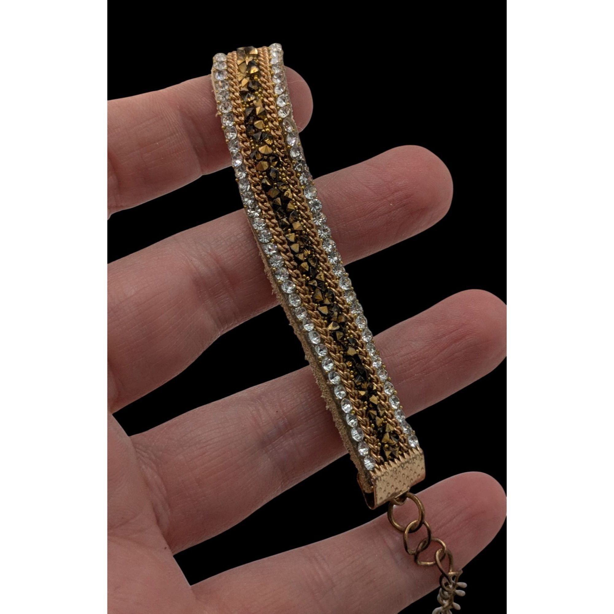 Other Vintage Boho Glam Rhinestone Beaded Suede Choker Necklace Size ONE SIZE - 2 Thumbnail
