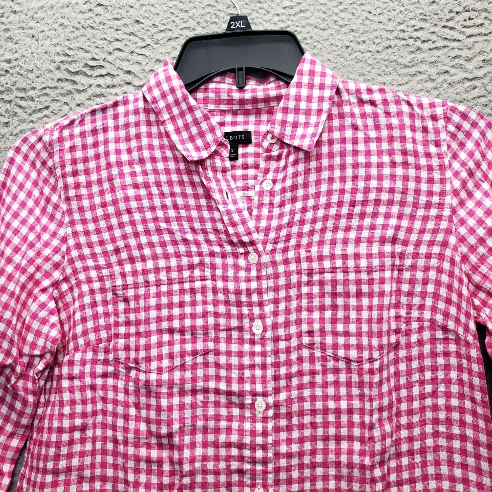 Talbots Talbots Button-Up Shirt Womens Small Multi Check Linen Chest Pocket Long Sleeve Size S / US 4 / IT 40 - 3 Thumbnail