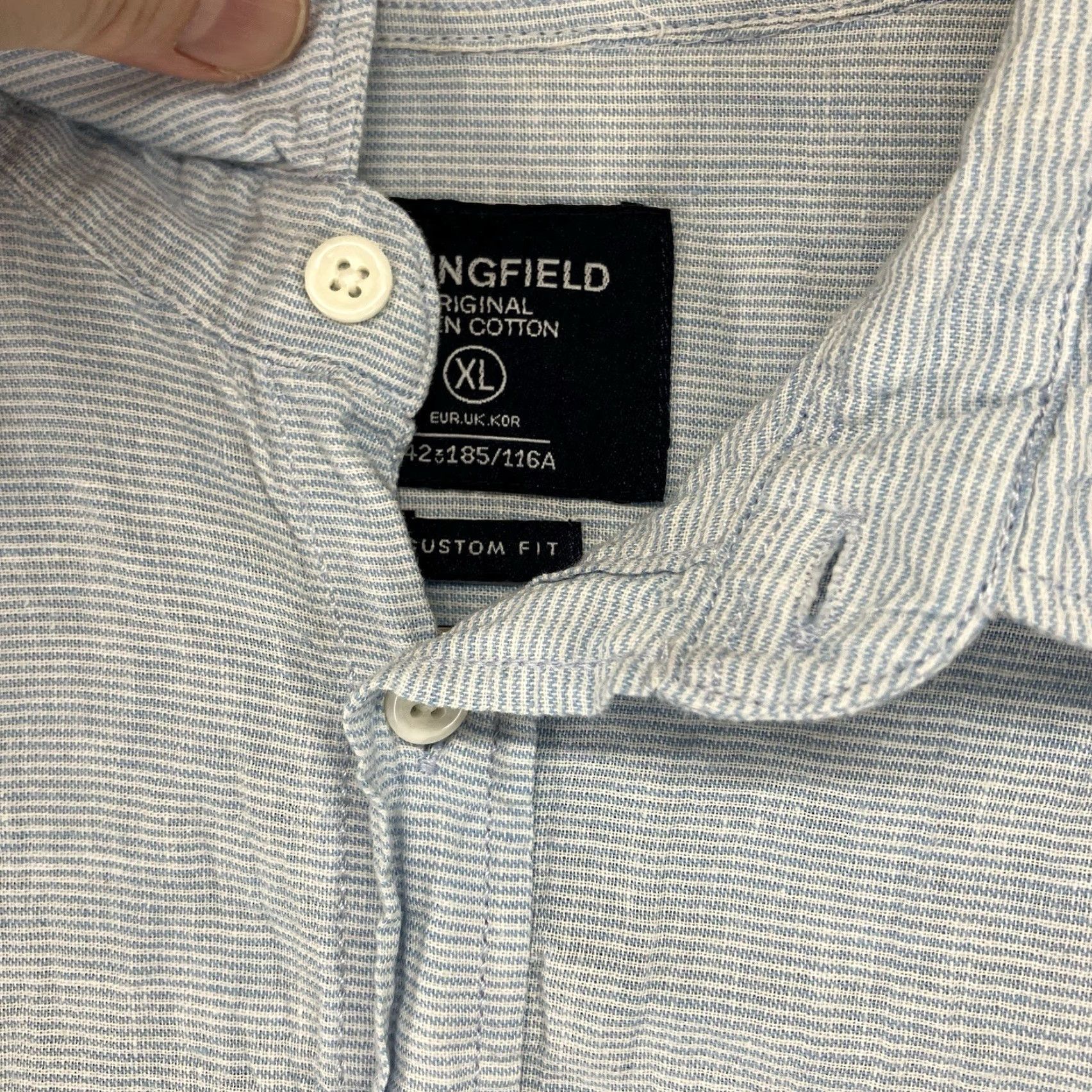 Springfield Mens All Linen Button Up Shirt XL Custom Fit Thin Lightweight Shades of Blue EUC Size US XL / EU 56 / 4 - 5 Thumbnail