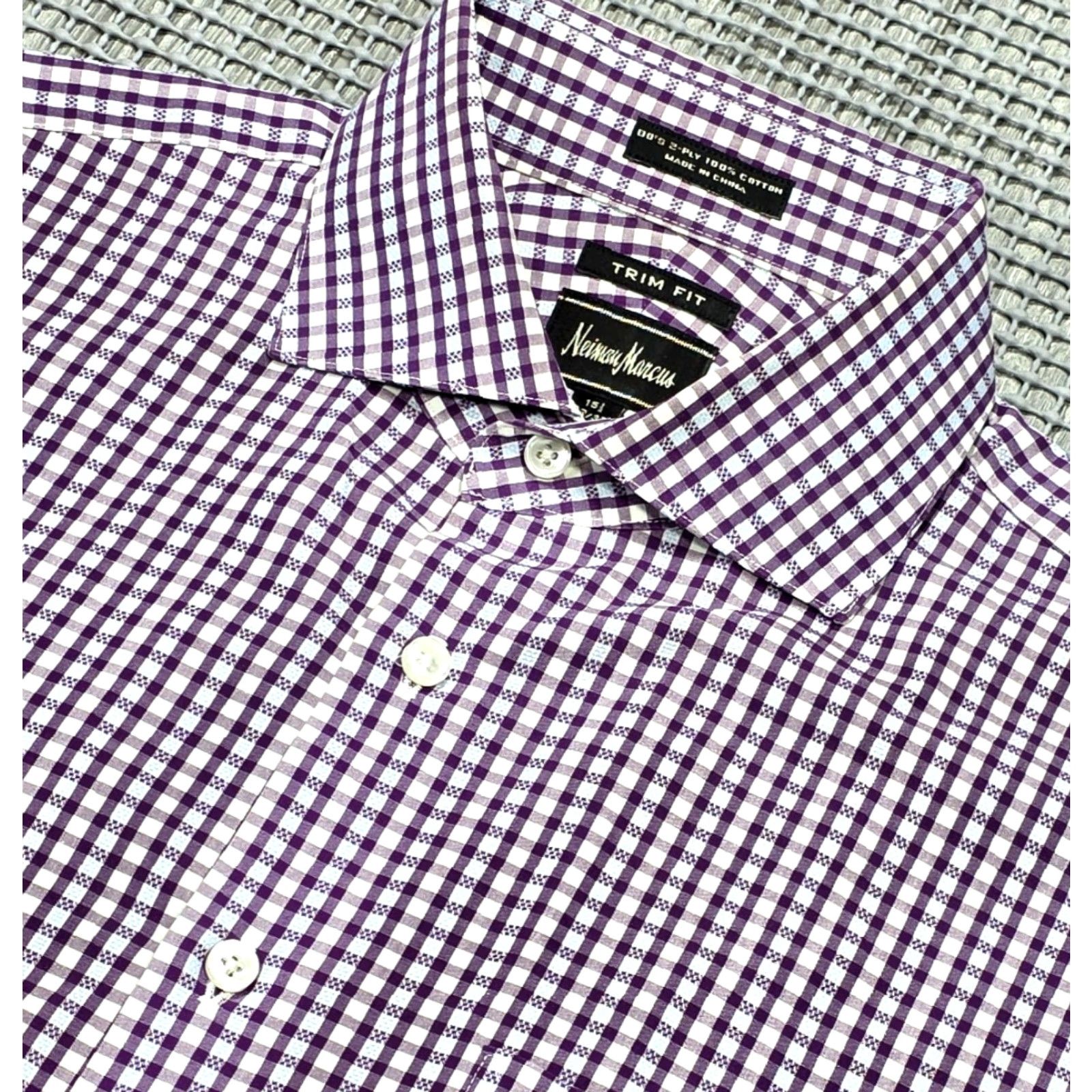 Neiman Marcus VINTAGE Neiman Marcus Mens Slim Dress Shirt Purple Plaid 15.5 32/33 Button Up Shirt Size 42R - 6 Thumbnail