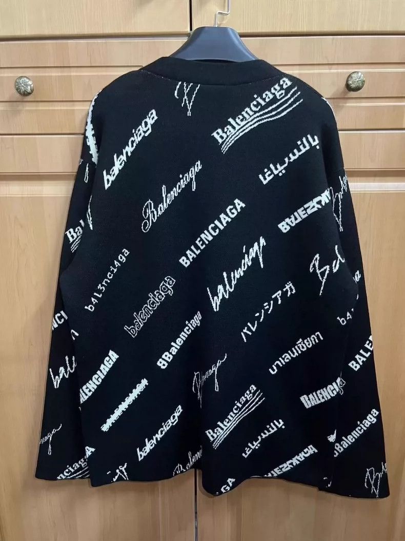 Balenciaga Balenciaga Black and White Full Logo Print Wool Cardigan Size US L / EU 52-54 / 3 - 2 Thumbnail