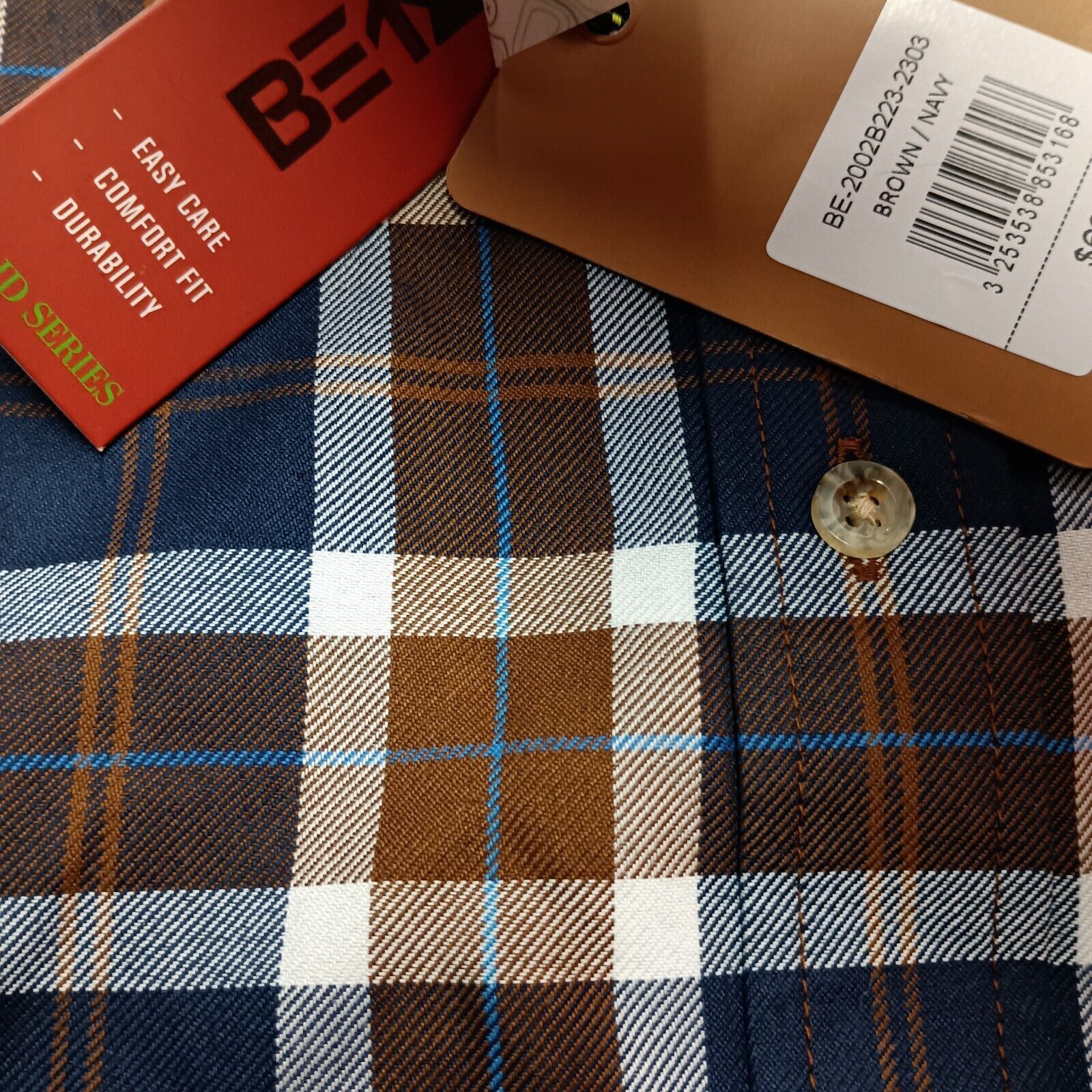 Betabrand Beta Venturing Plaid Series Shirt Men's M Navy Blue Brown Size US M / EU 48-50 / 2 - 4 Thumbnail
