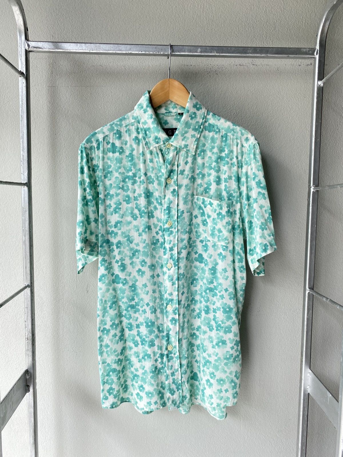 Golden Goose × Japanese Brand GGD White Short-Sleeve Shirt with Green Floral Print Size US M / EU 48-50 / 2 - 1 Thumbnail