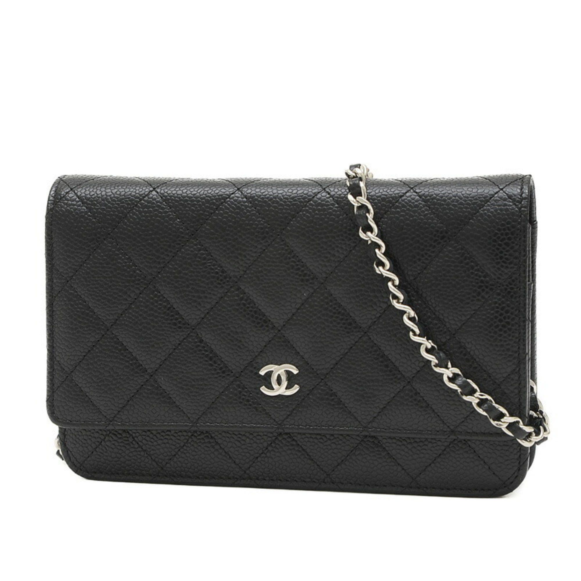 image of Chanel Matelasse Chain Wallet Long Caviar Skin Black A33814, Women's