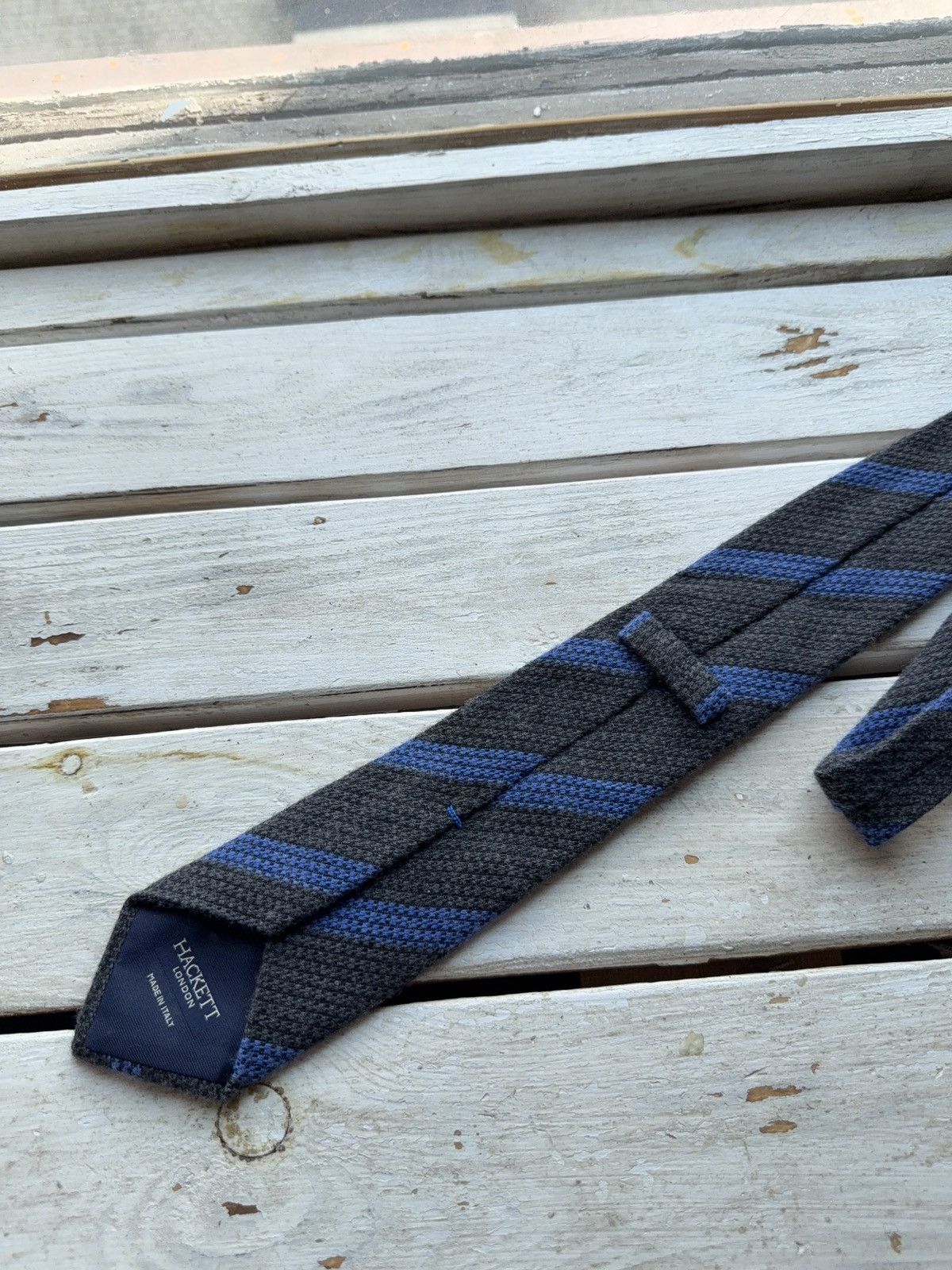 Hackett Hackett London Wool Silk Tie Made in Italy Gray Blue Stripes Size ONE SIZE - 7 Thumbnail