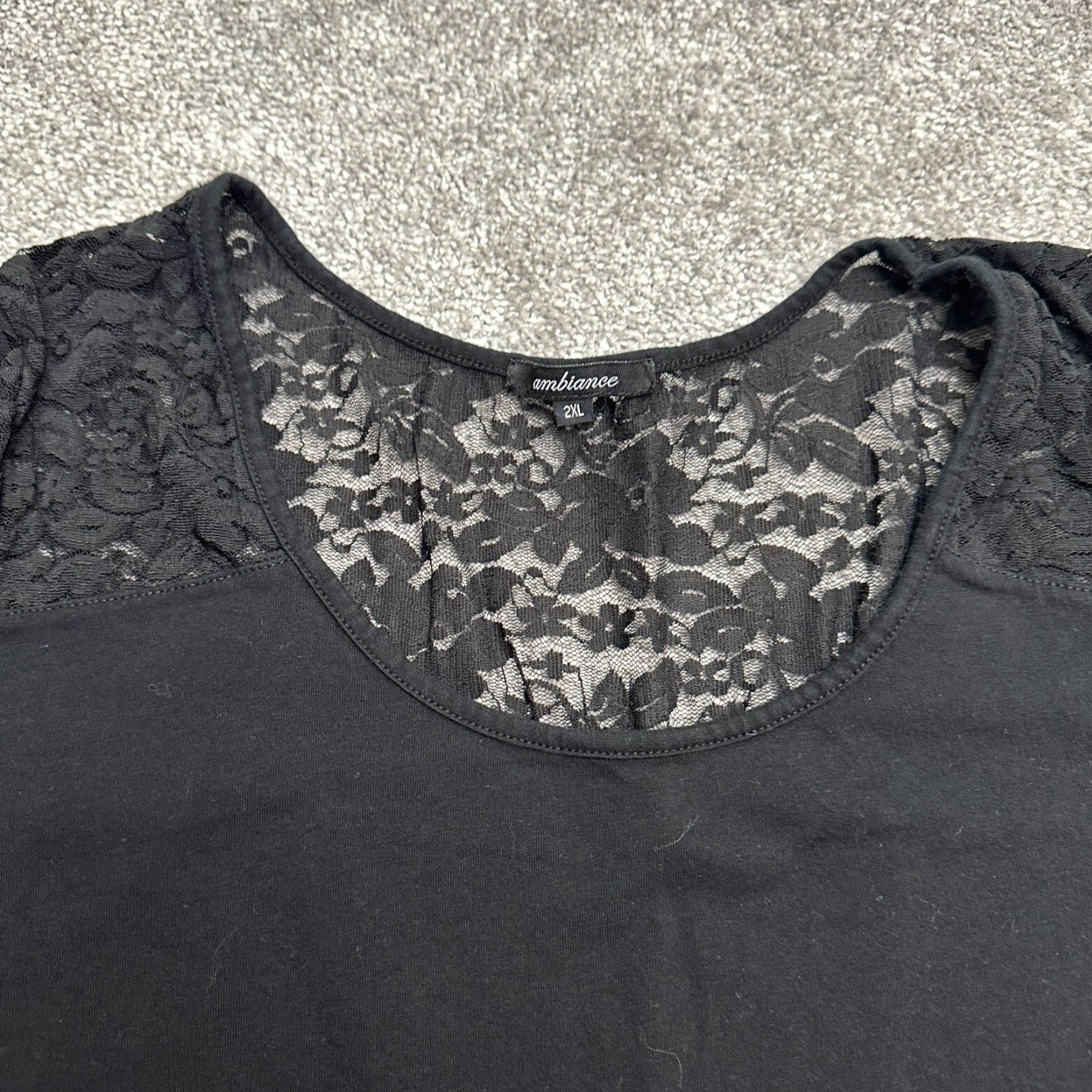 Vintage Ambiance Lace Blouse Womens 2XL Black Short Sleeve Round Neck Casual Stretch Top Size XXL / US 16-18 / IT 52-54 - 5 Thumbnail