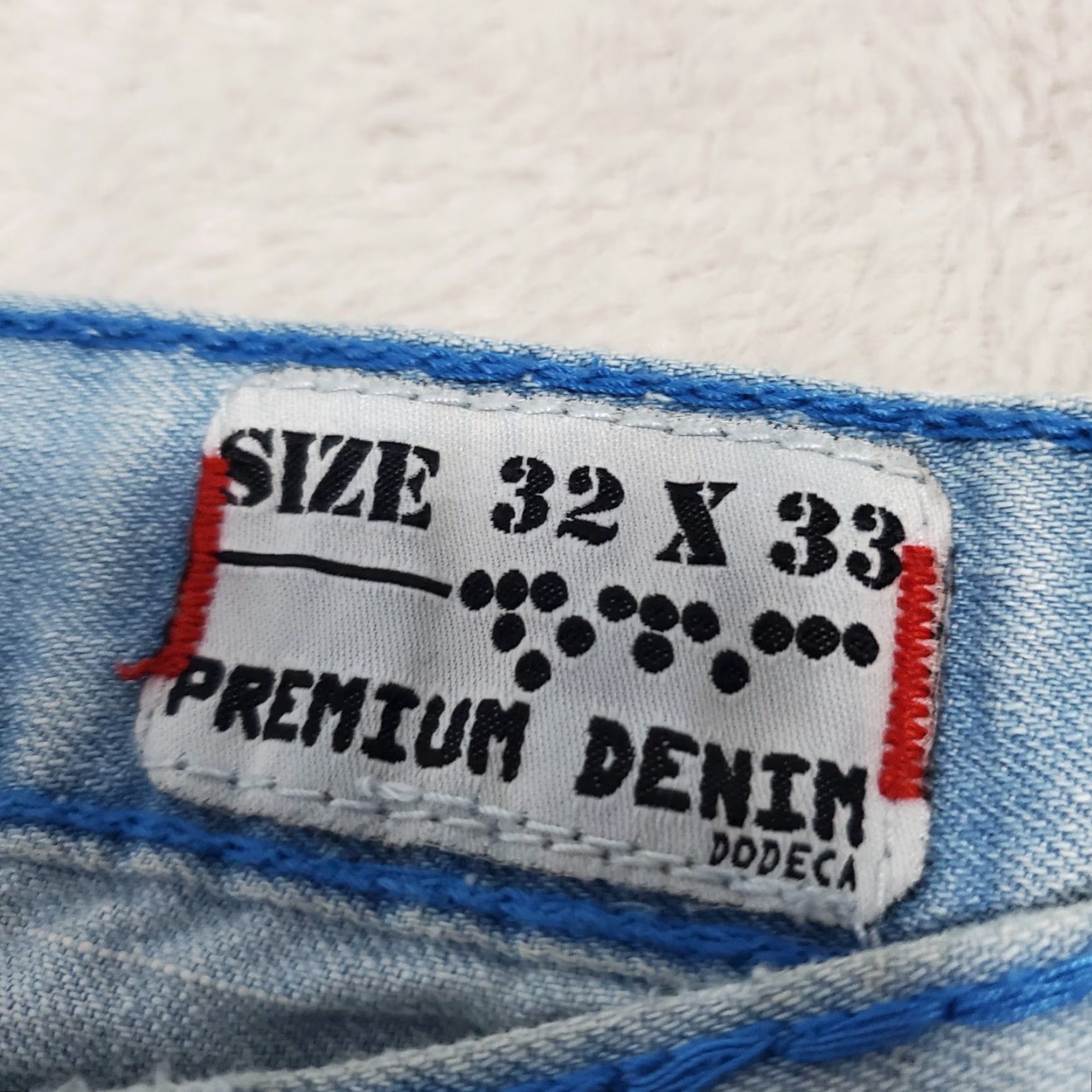 Denime VINTAGE Doceda Premium Denim Jeans Men 32x33 Blue Light Wash Straight Distressed Stained Embroidered Pockets 90s Y2K Men Jeans Size US 32 / EU 48 - 3 Thumbnail