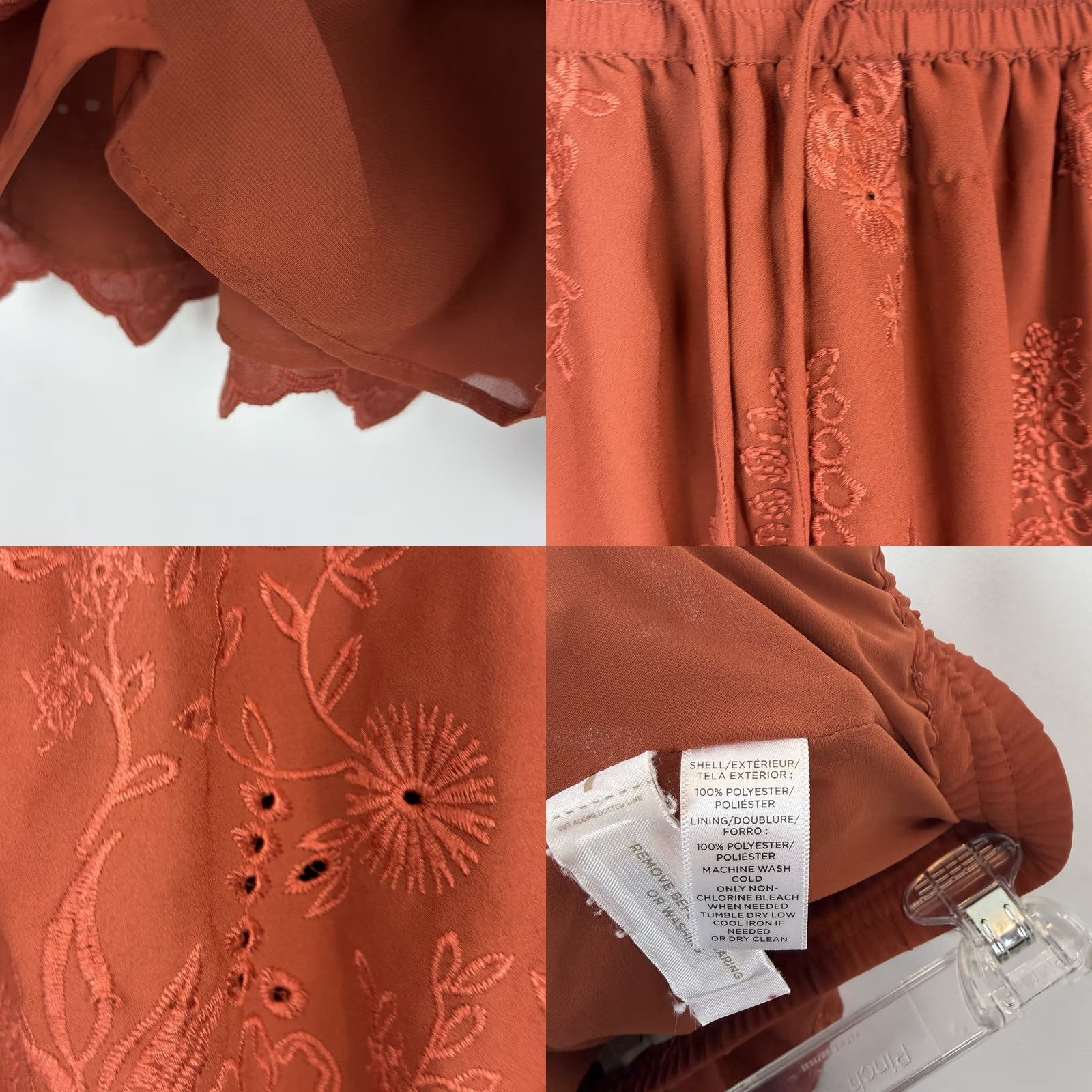 Loft LOFT Embroidered Mini Skirt Womens M Orange Elastic Waist Scalloped Hem Short Bohemian Flower Retro Pattern Size 32" / US 10 / IT 46 - 8 Thumbnail