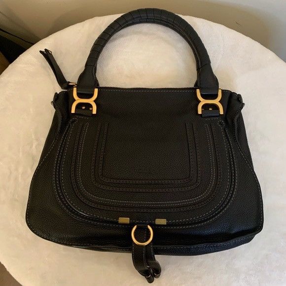 Chloe CHLOE Marcie Medium Black Textured Leader Shoulder Bag Size ONE SIZE - 1 Thumbnail