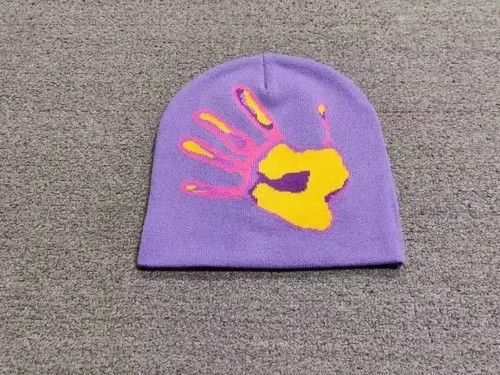 Japanese Brand Mediocre Hand Palm Heatmap Graphic No Cuff Beanie Hat Purple Size ONE SIZE - 1 Thumbnail