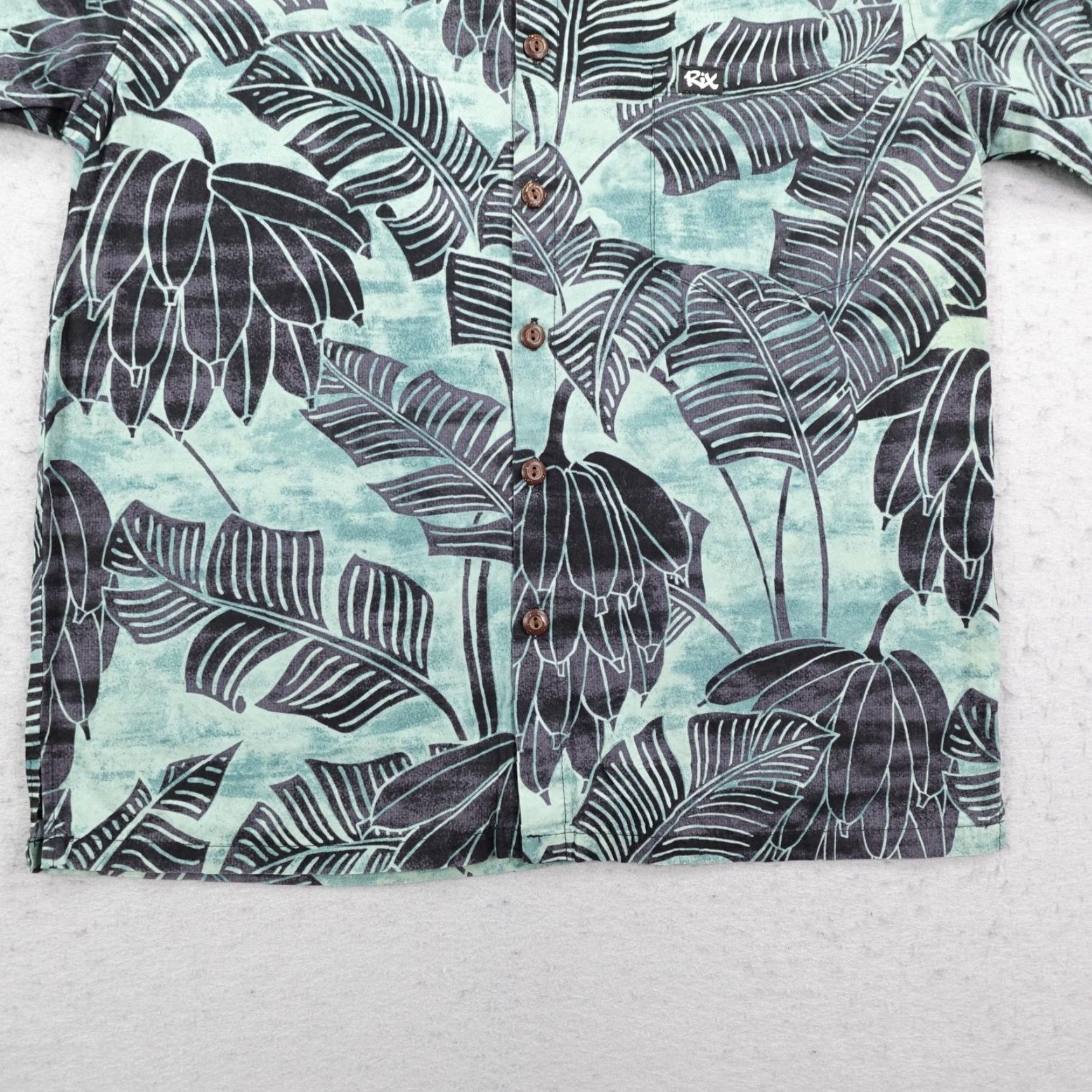 RIXO RIX Shirt Mens Small Green Black Hawaiian Aloha Banana Leaves Button-Up Camp Shirt Short Sleeve Beach Tropical Mens Size US S / EU 44-46 / 1 - 4 Thumbnail